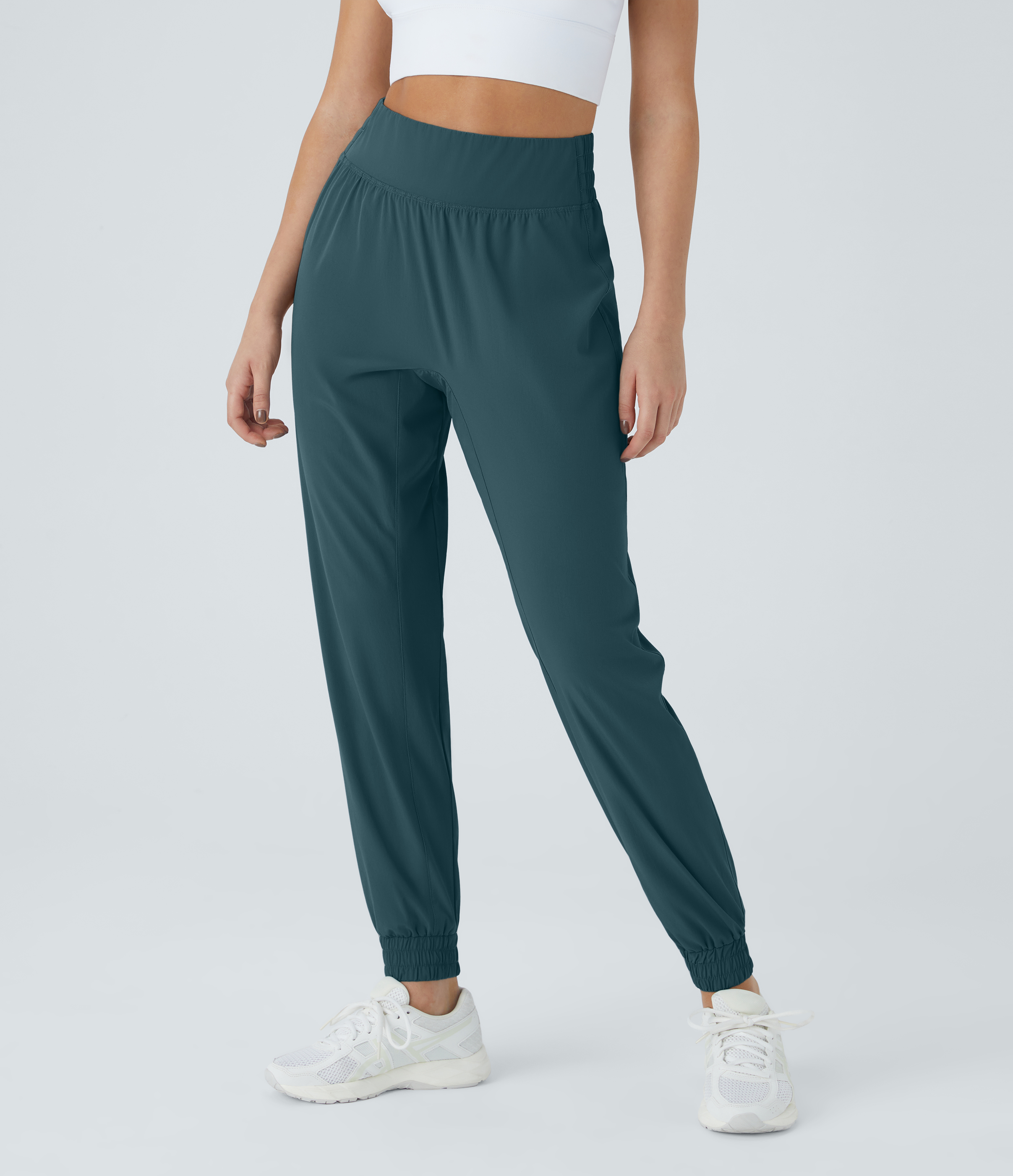 Halara High Waisted Elastic Waistband Casual Joggers  - Midnight Teal - XL(regular) 