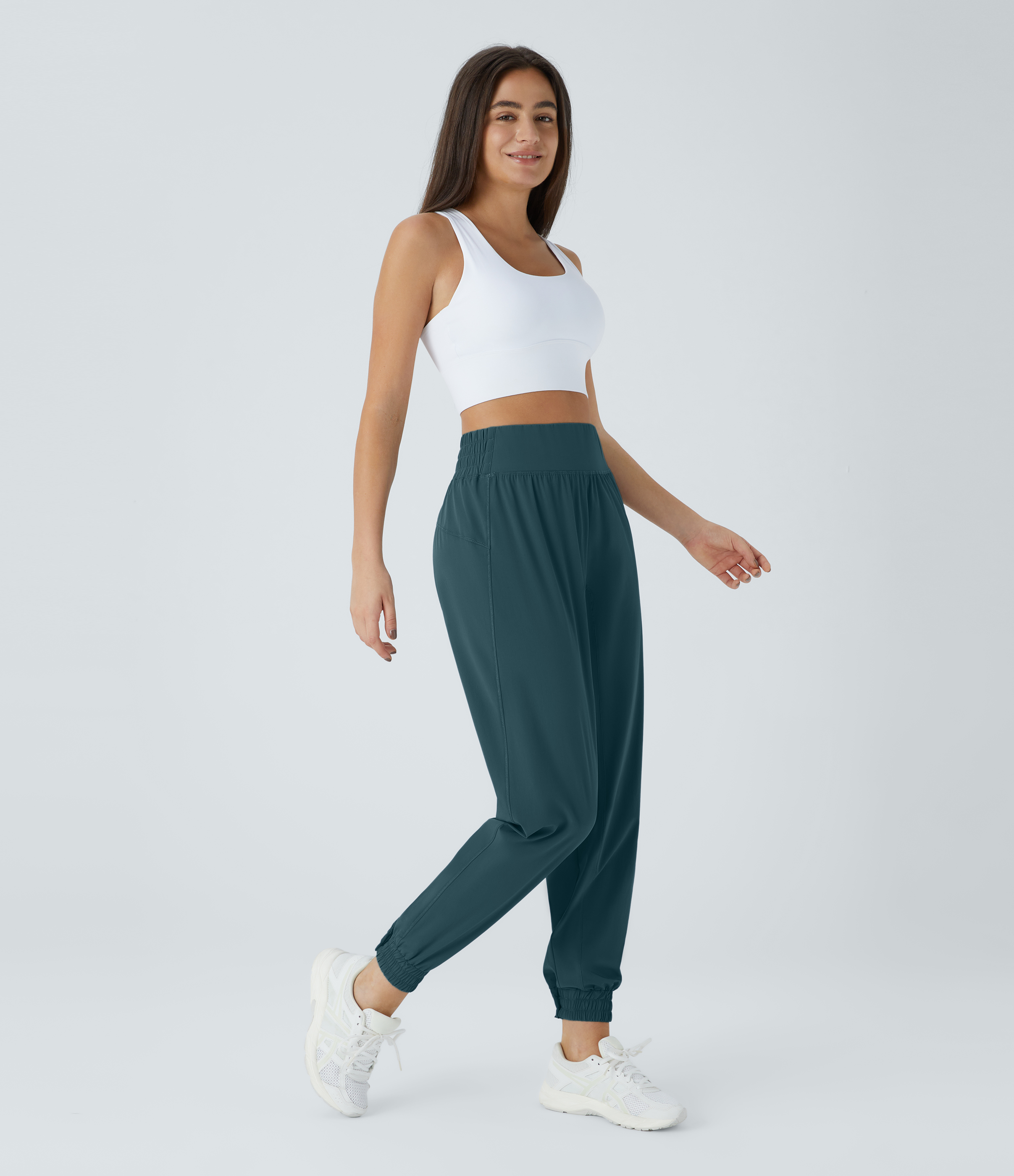 Halara High Waisted Elastic Waistband Casual Joggers  - Midnight Teal - XL(regular) 