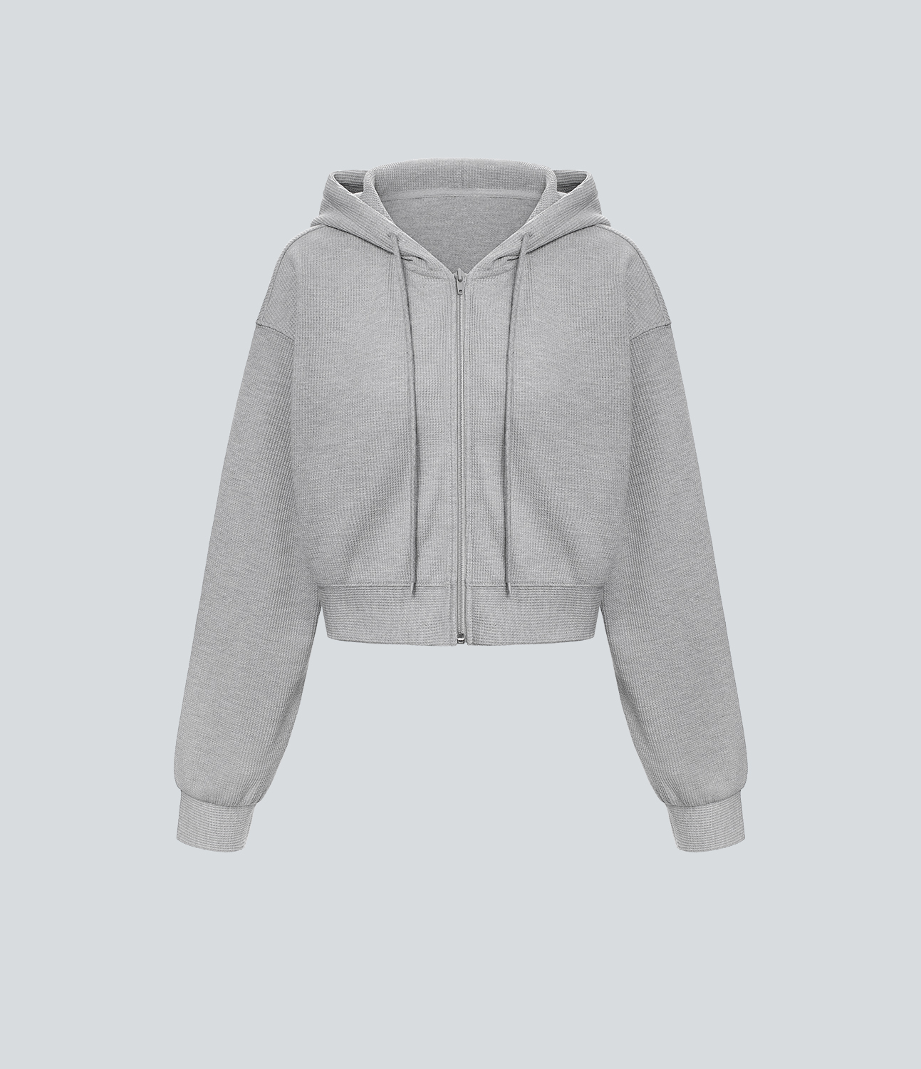 【HI FI FNK】Sag Waffle Cropped Zip Hoodie Women's Waffle Hooded Drawstring Zipper Cropped Casual