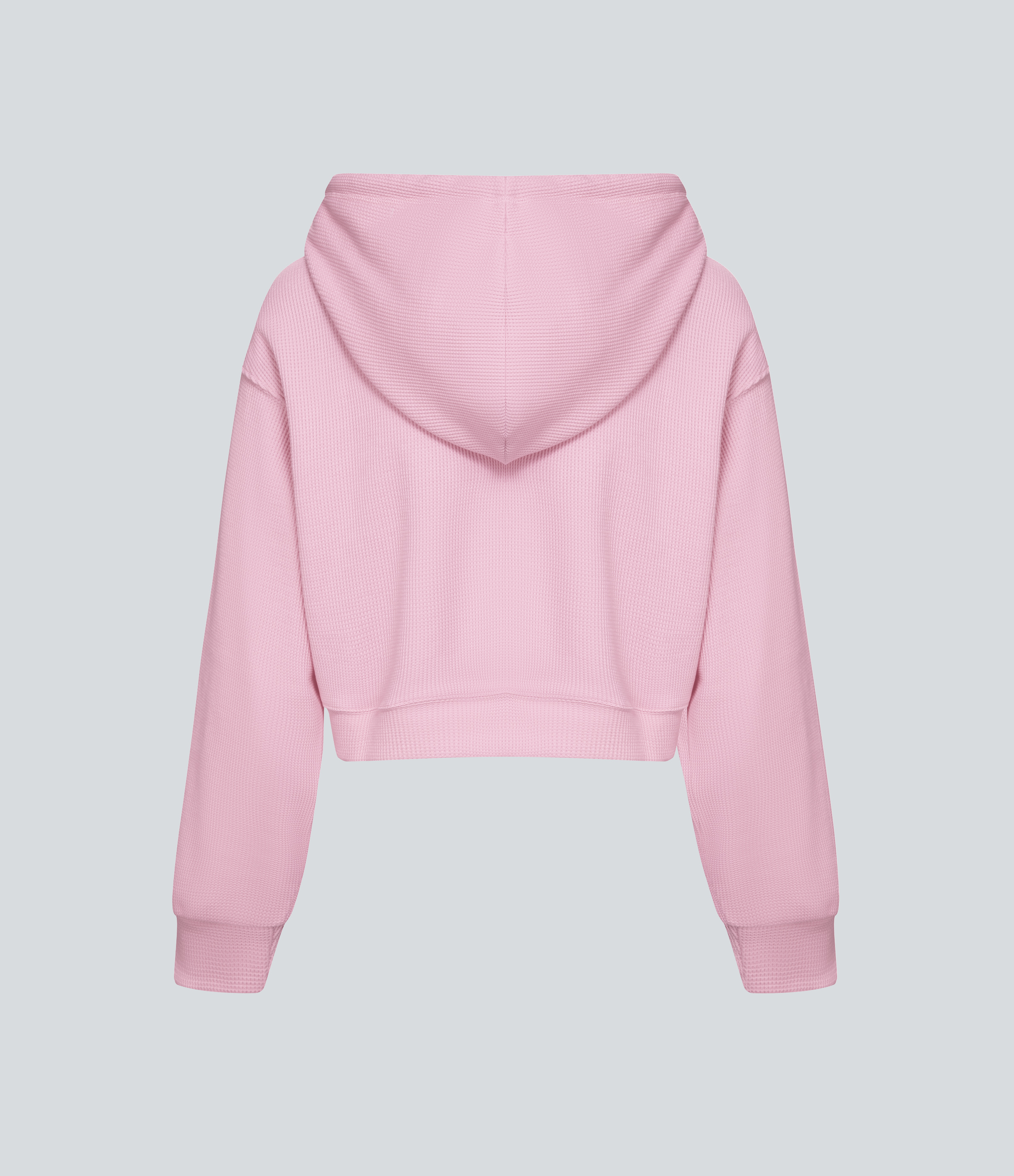 Halara Waffle Hooded Drawstring Zipper Cropped Casual Cotton Sports Sweatshirt  - Orchid Pink - XL 
