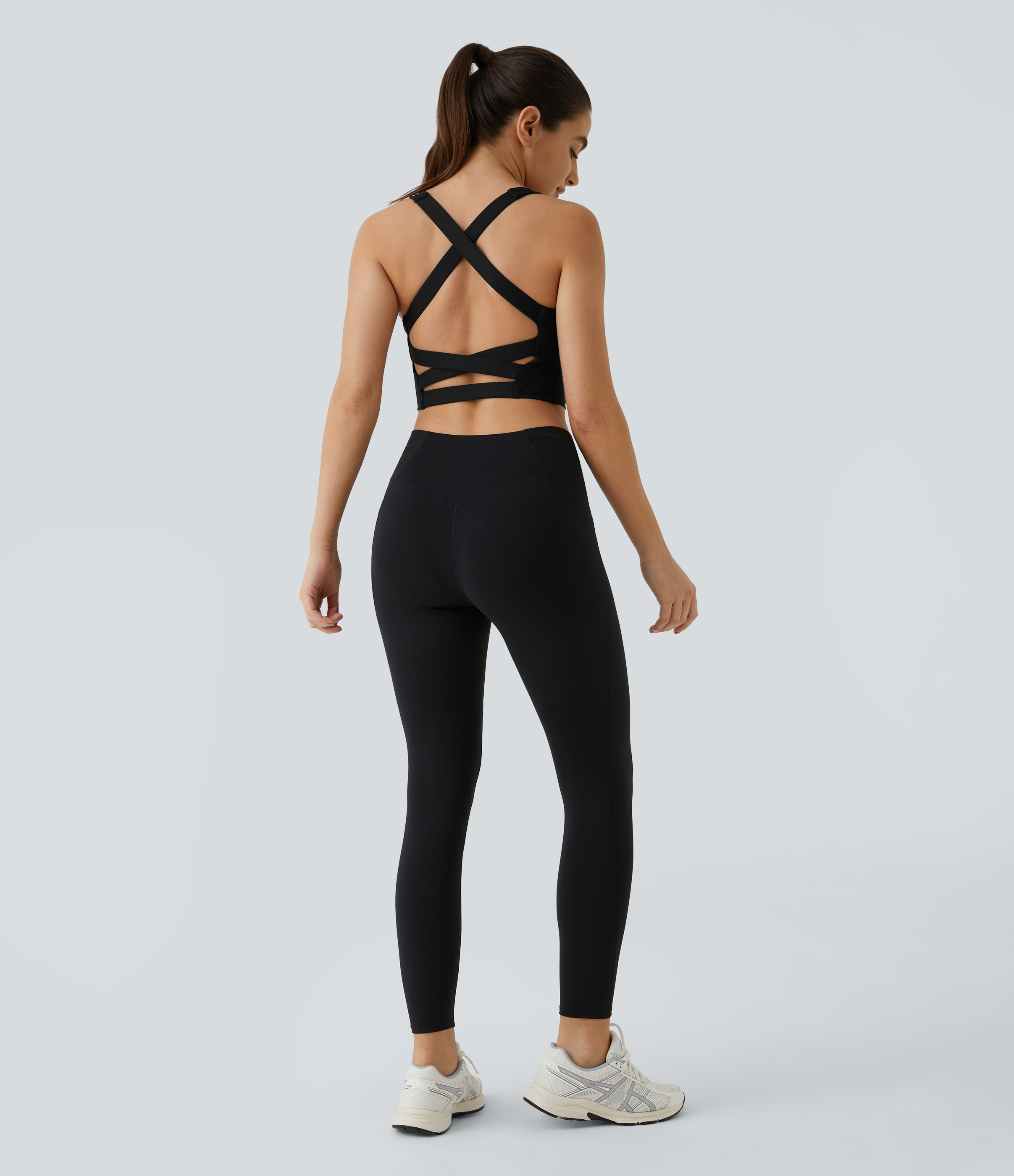 Halara Cloudfulв„ў Air Fabric Square Neck Backless Crisscross Cropped Cool Touch Yoga Tank Top Tank Top - Black - L golf tops halter top 