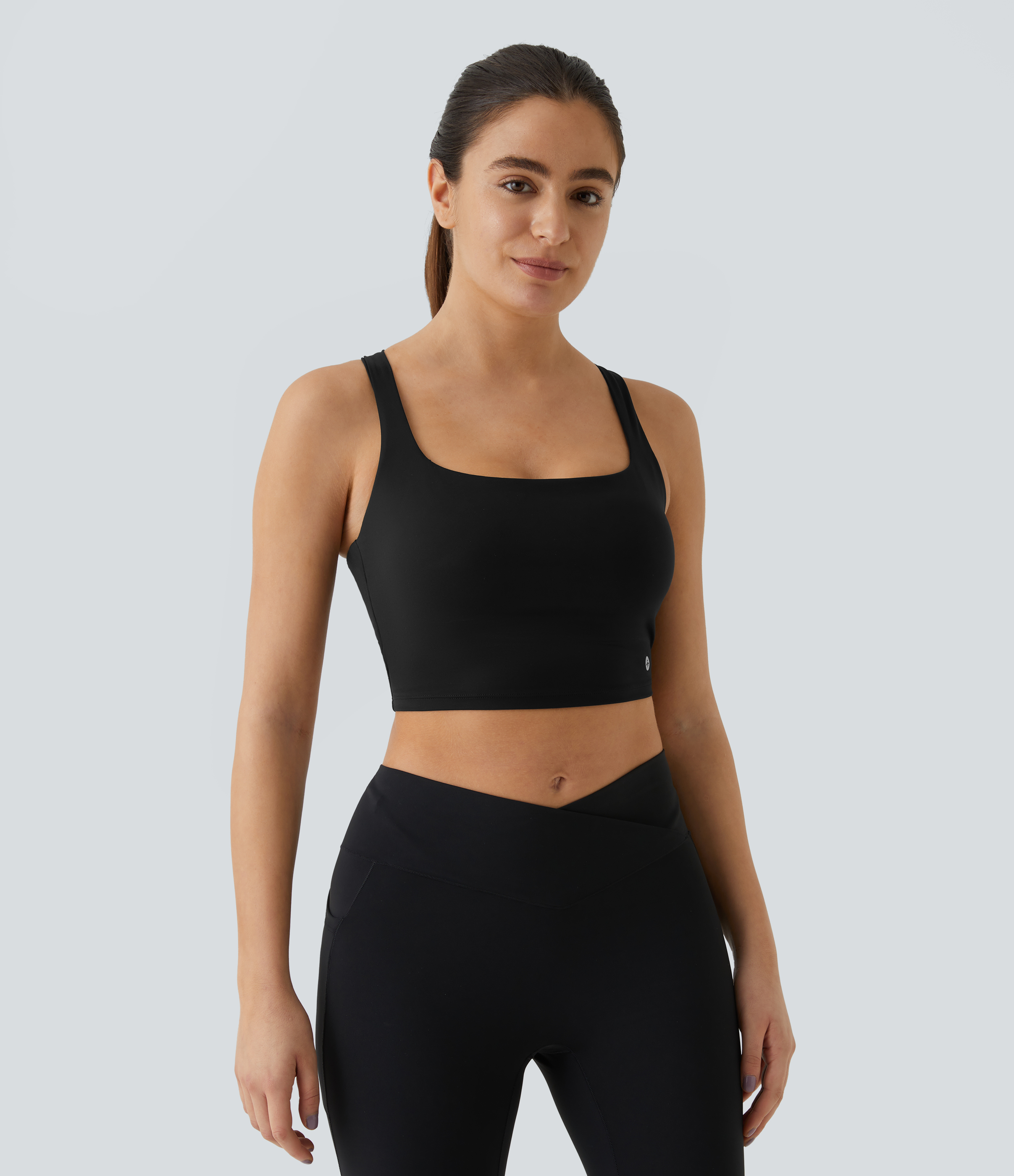 Halara Cloudfulв„ў Air Fabric Square Neck Backless Crisscross Cropped Cool Touch Yoga Tank Top Tank Top - Black - L golf tops halter top 