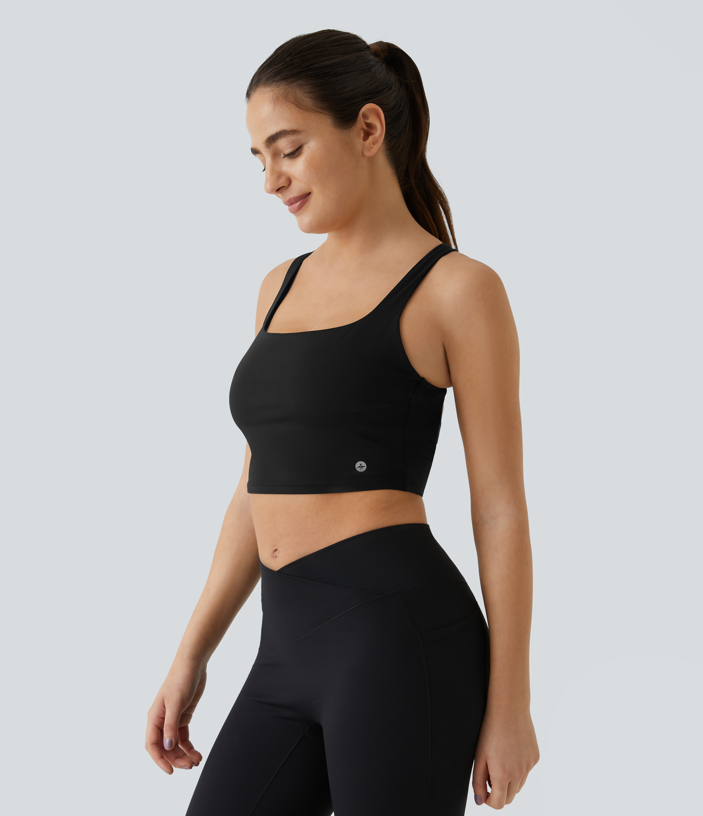 Halara Cloudfulв„ў Air Fabric Square Neck Backless Crisscross Cropped Cool Touch Yoga Tank Top Tank Top - Black - L golf tops halter top 
