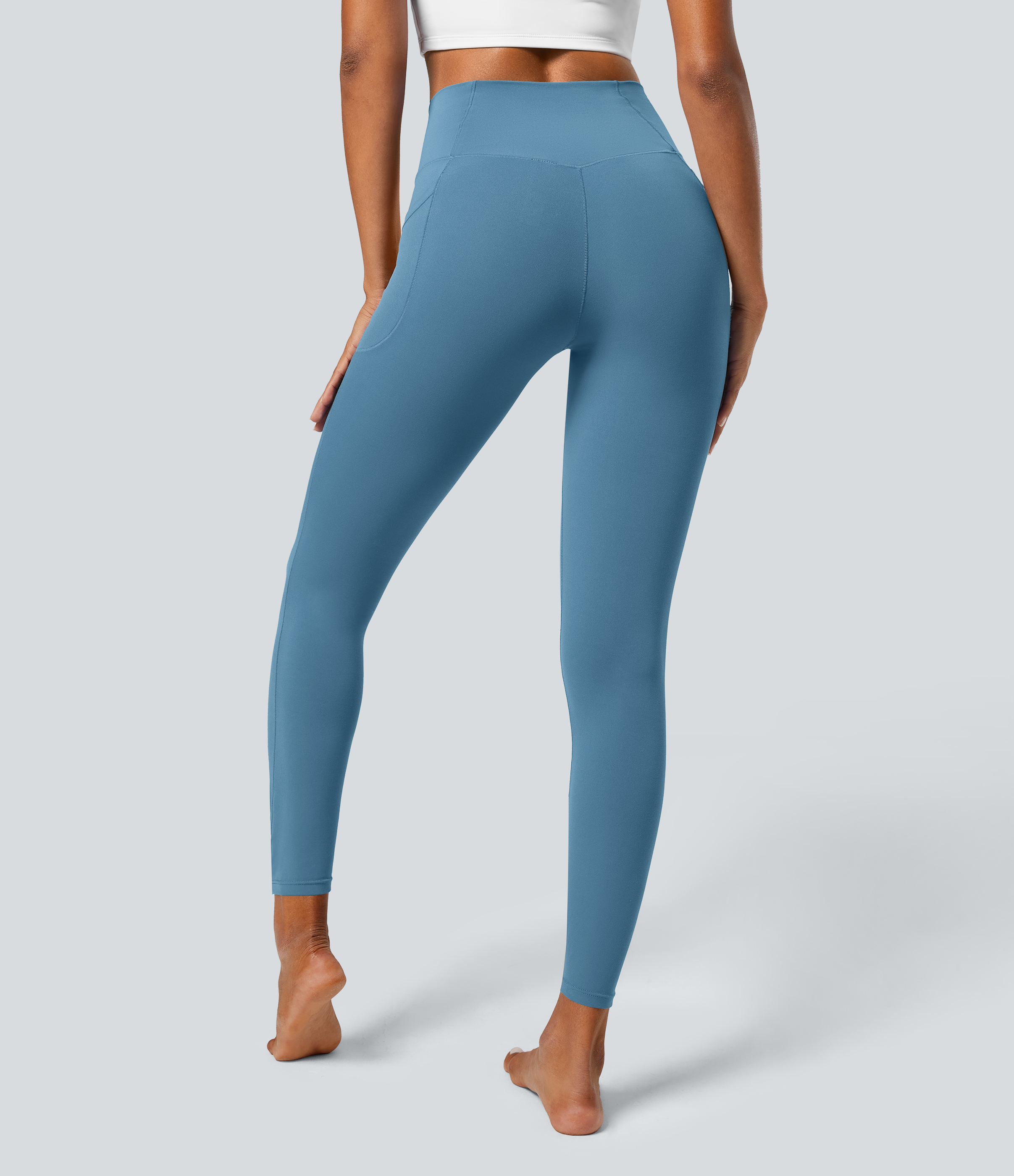 Halara Softlyzeroв„ў Crossover Pocket Plain Leggings-UPF50+  - Warm Mid Blue - L(full_length) gym leggings leggings with pockets 