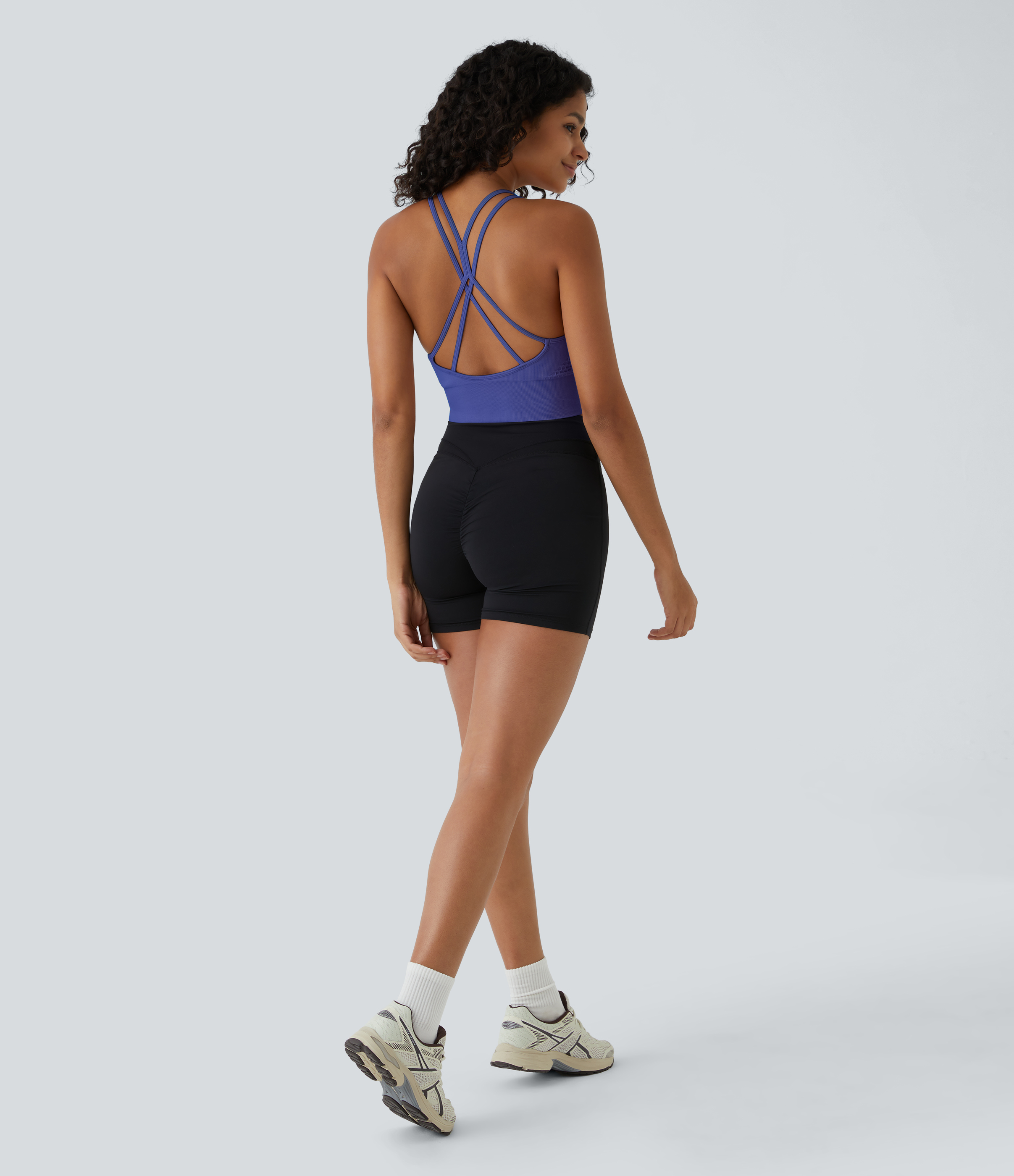 Halara Seamless Flow Low Support Ruched Double Straps Backless Crisscross Sports Bra  - Amparo Blue - XS push up bra strapless bra 