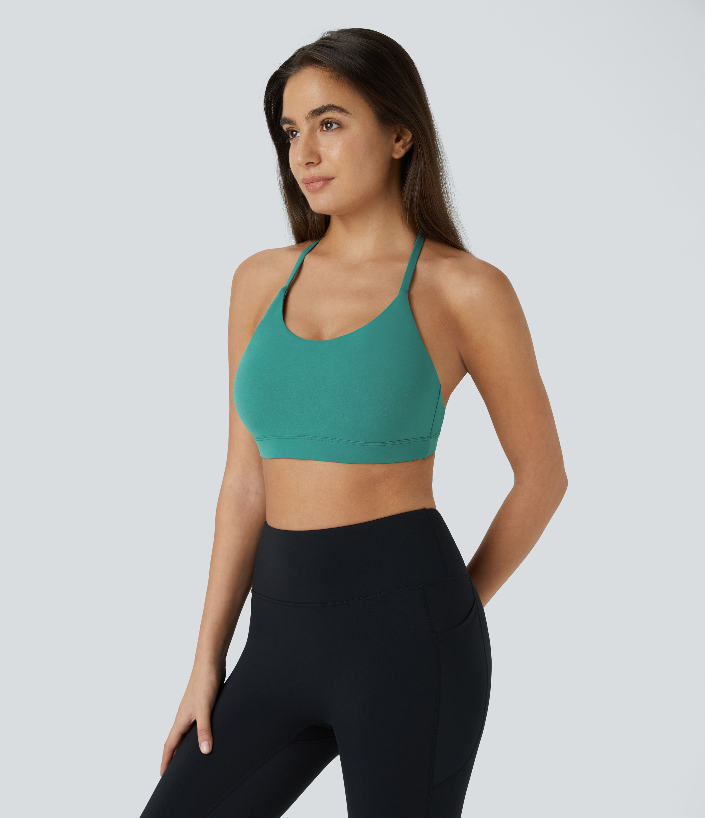 Halara Low Support U Neck Backless Yoga Sports Bra  - Lagoon - XS push up bra strapless bra backless bra sticky bra wireless bra 