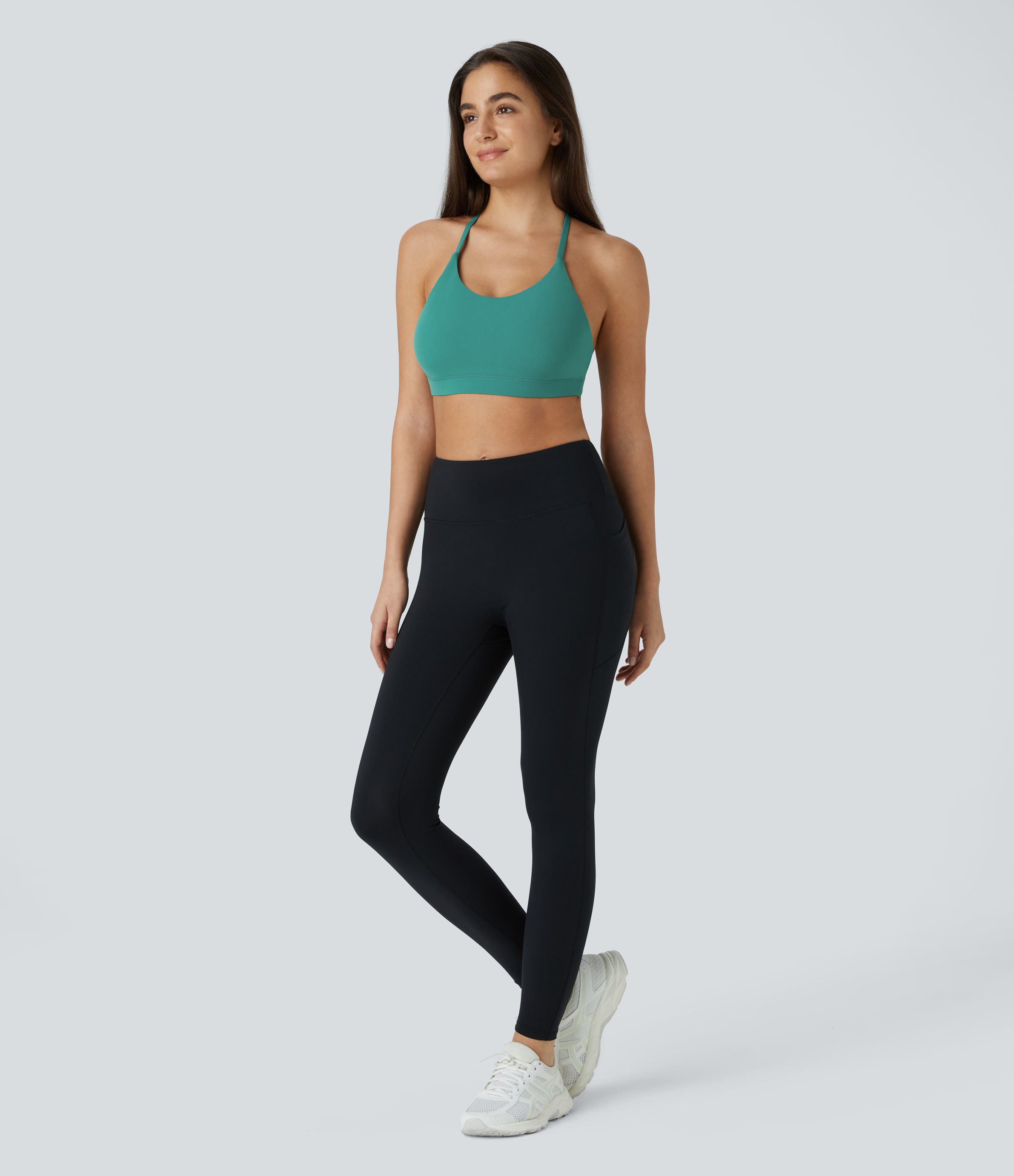 Halara Low Support U Neck Backless Yoga Sports Bra  - Lagoon - XS push up bra strapless bra backless bra sticky bra wireless bra 