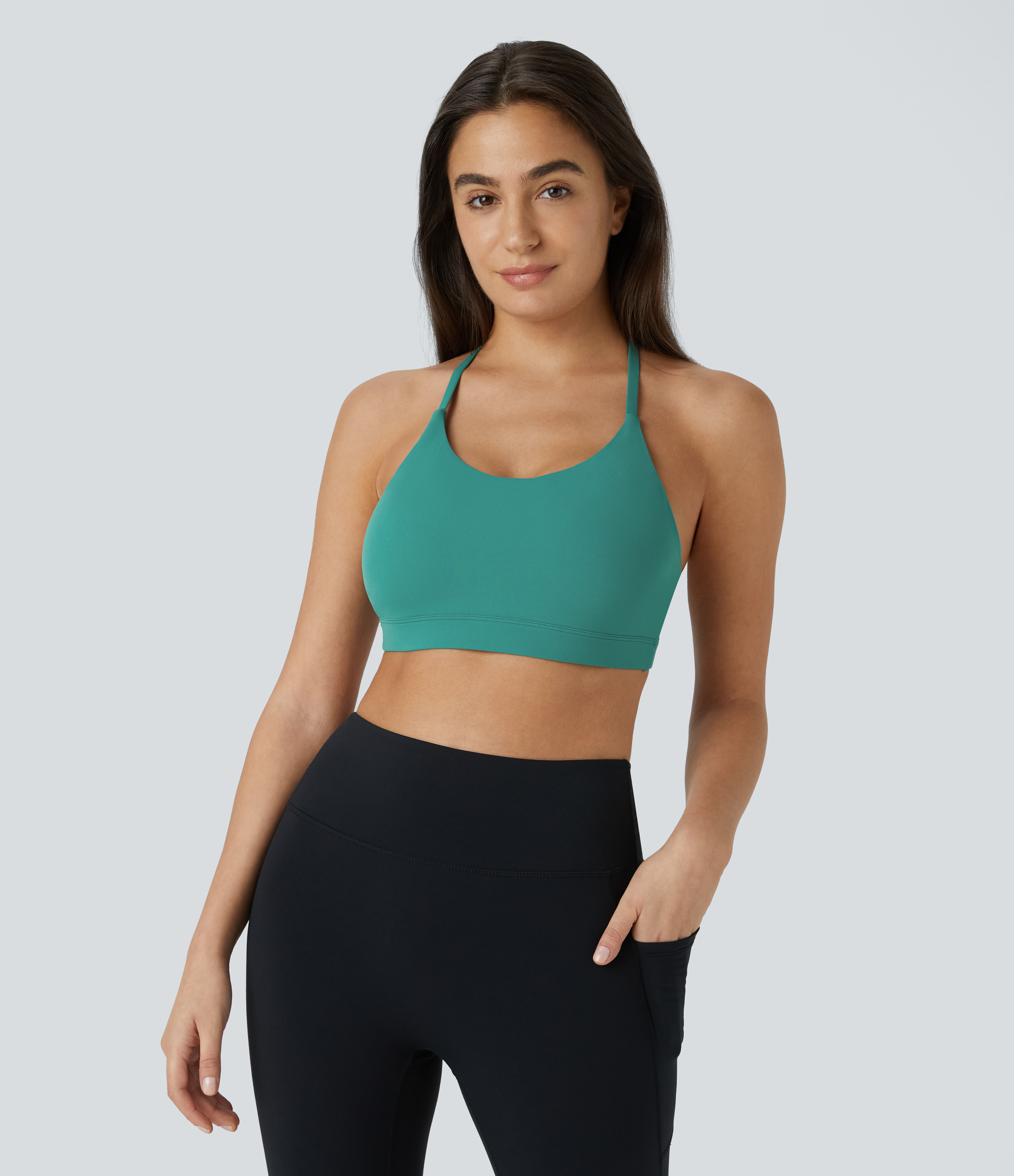 Halara Low Support U Neck Backless Yoga Sports Bra  - Lagoon - XS push up bra strapless bra backless bra sticky bra wireless bra 