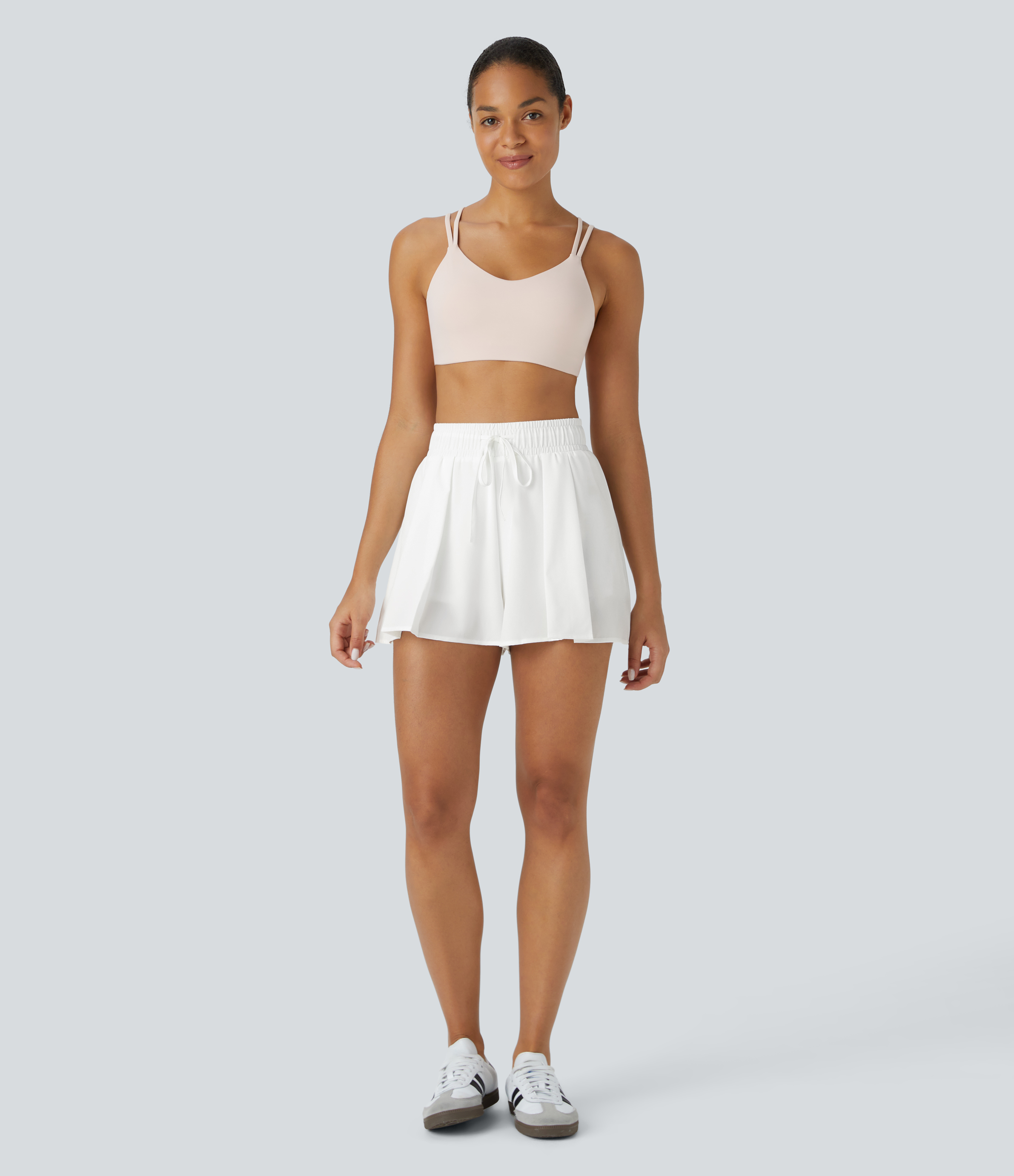 Halara High Waisted Drawstring Plicated 2-in-1 Resort Shorts  - White - M 