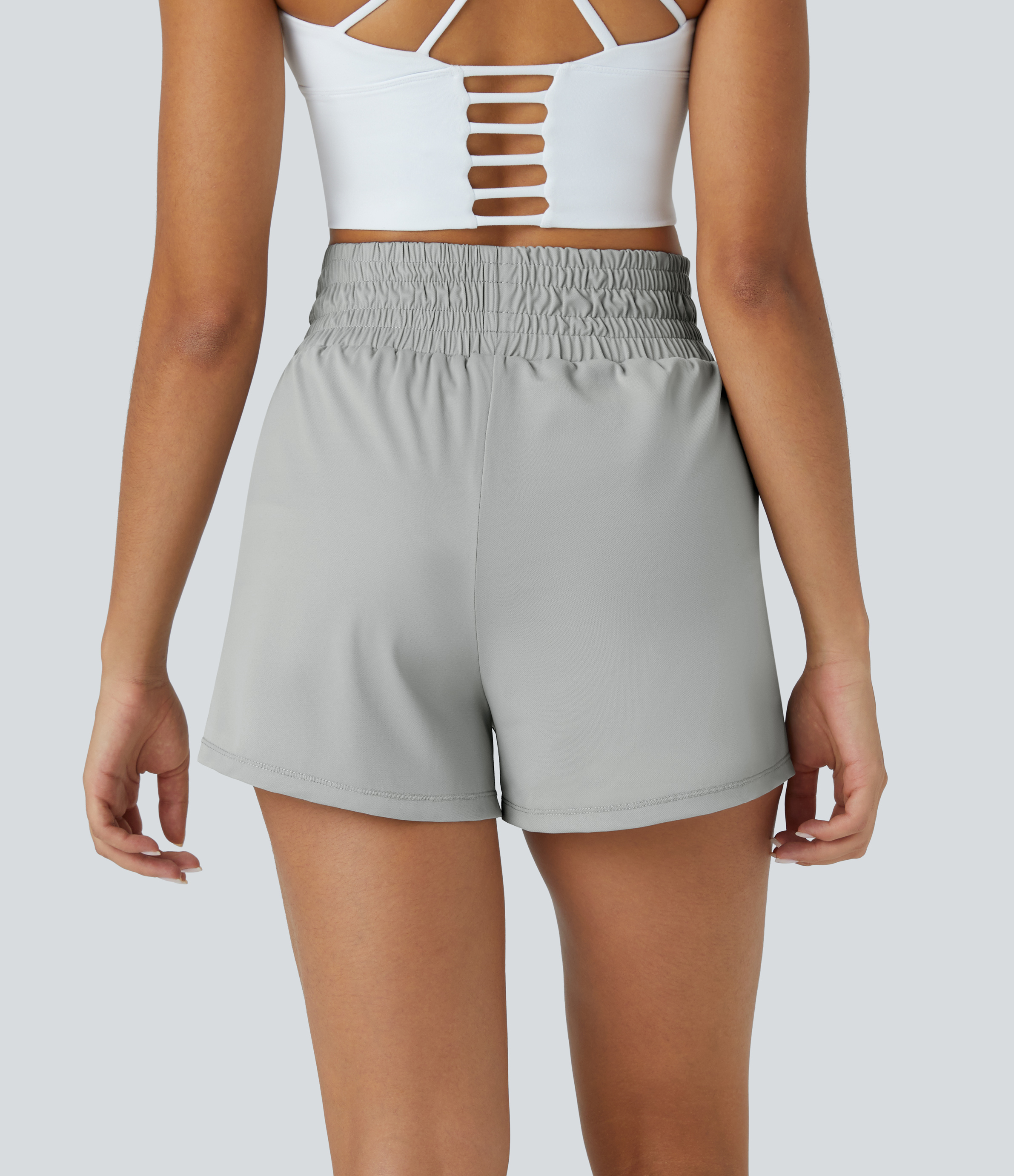 Halara High Waisted Inside Drawstring Side Pocket 2-in-1 Yoga Shorts Gym Short - Grey - M booty shorts compression shorts yoga shorts 