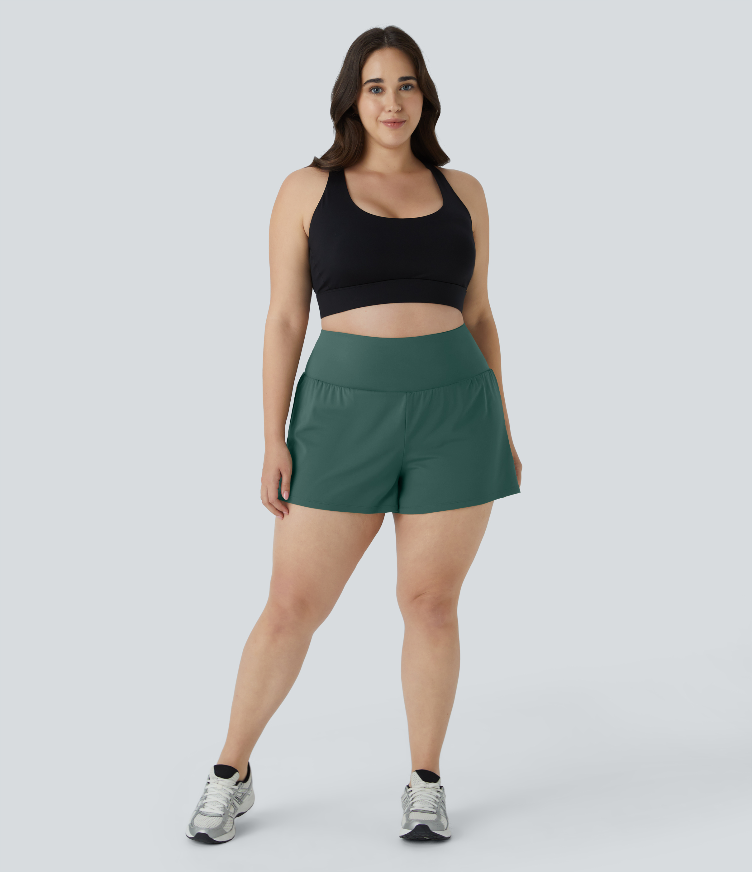 Halara Back Pocket Plus Side Hidden Pocket 2-in-1 Gym Plus Size Shorts 3.5``  - Blue Spruce - 1X 