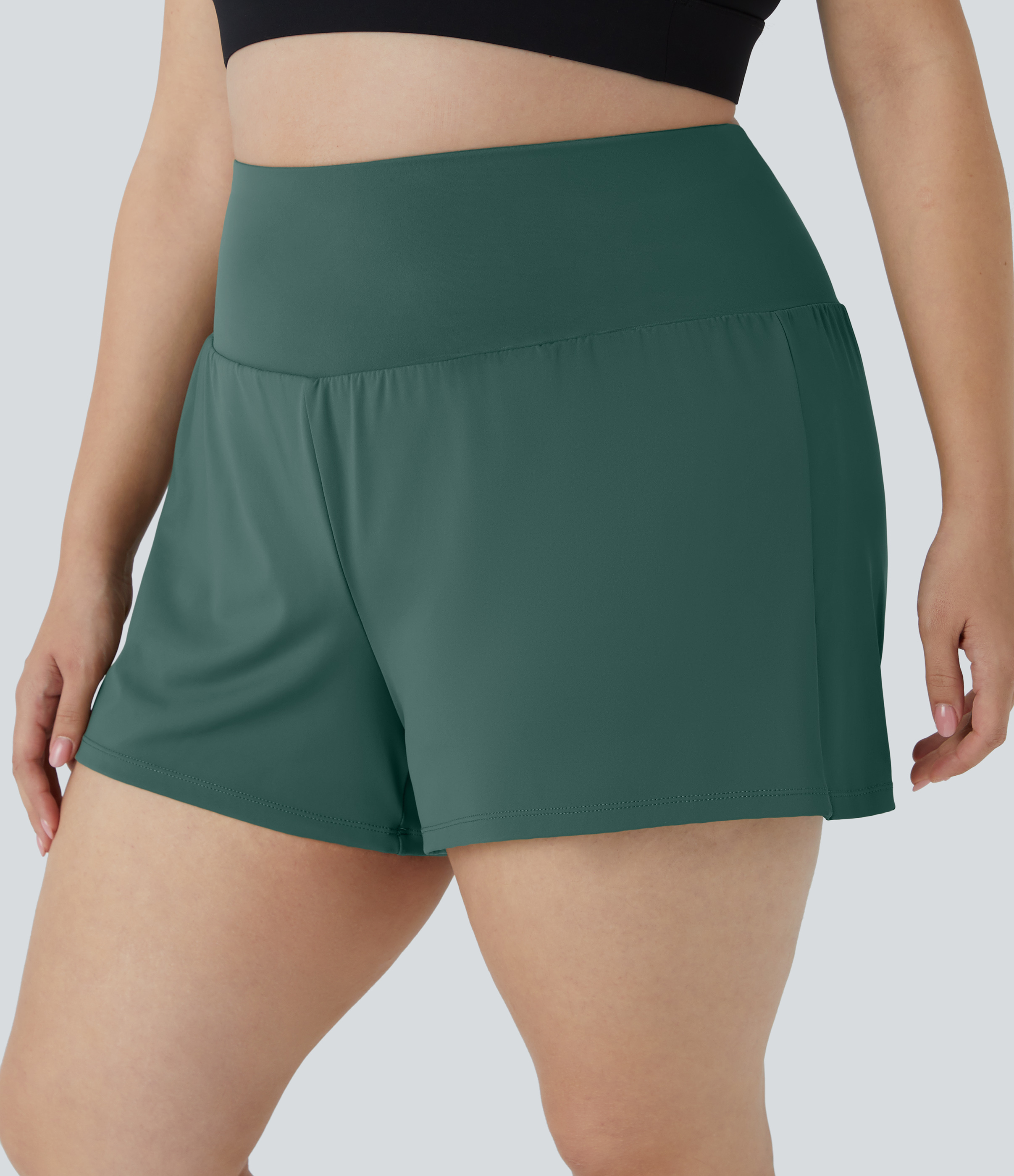 Halara Back Pocket Plus Side Hidden Pocket 2-in-1 Gym Plus Size Shorts 3.5``  - Blue Spruce - 1X 