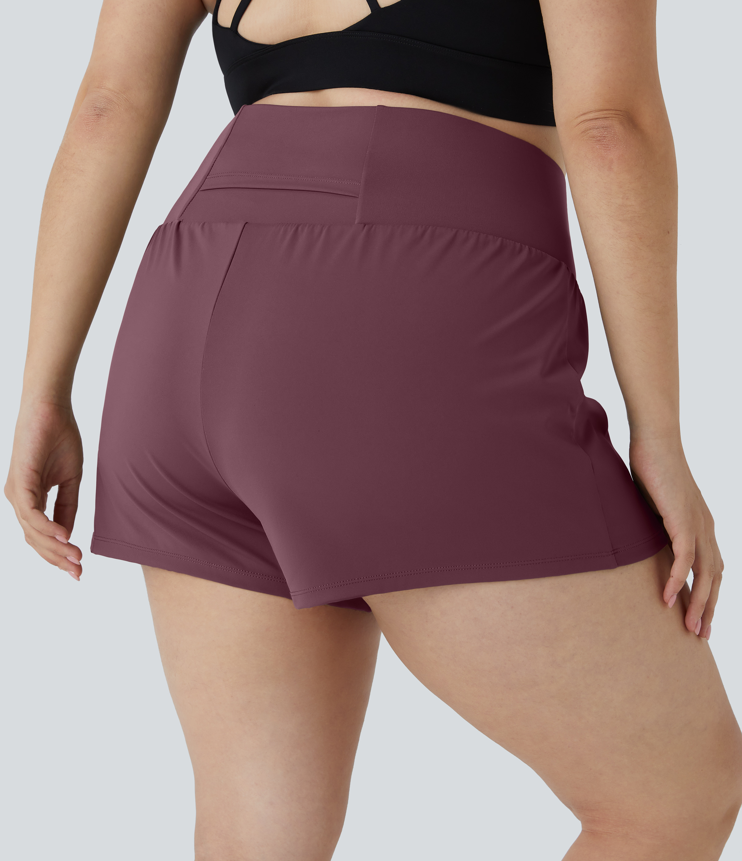 Halara Back Pocket Plus Side Hidden Pocket 2-in-1 Gym Plus Size Shorts 2.5``  - Fig - 3X 
