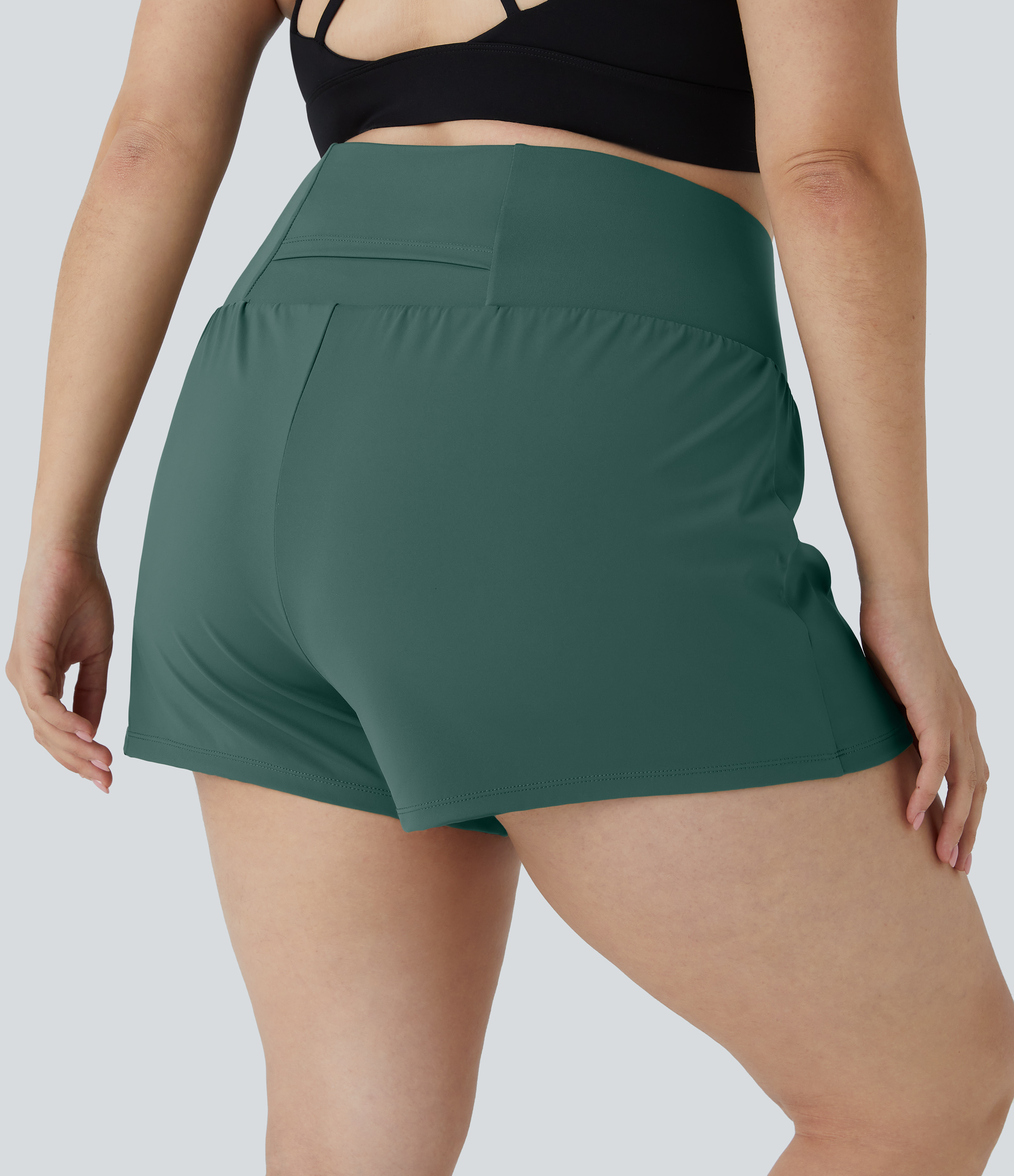 Halara Back Pocket Plus Side Hidden Pocket 2-in-1 Gym Plus Size Shorts 3.5``  - Blue Spruce - 1X 