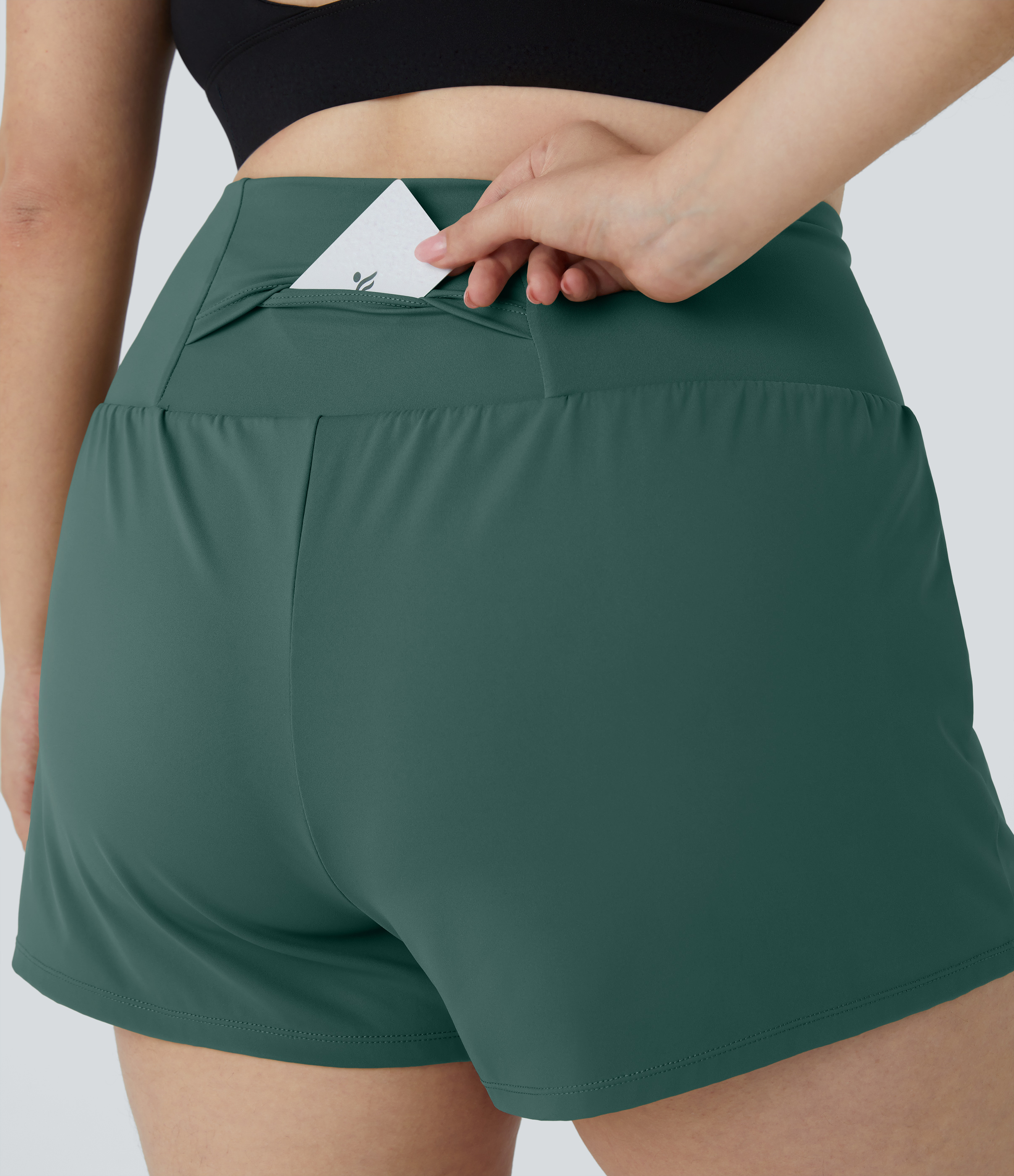 Halara Back Pocket Plus Side Hidden Pocket 2-in-1 Gym Plus Size Shorts 3.5``  - Blue Spruce - 1X 