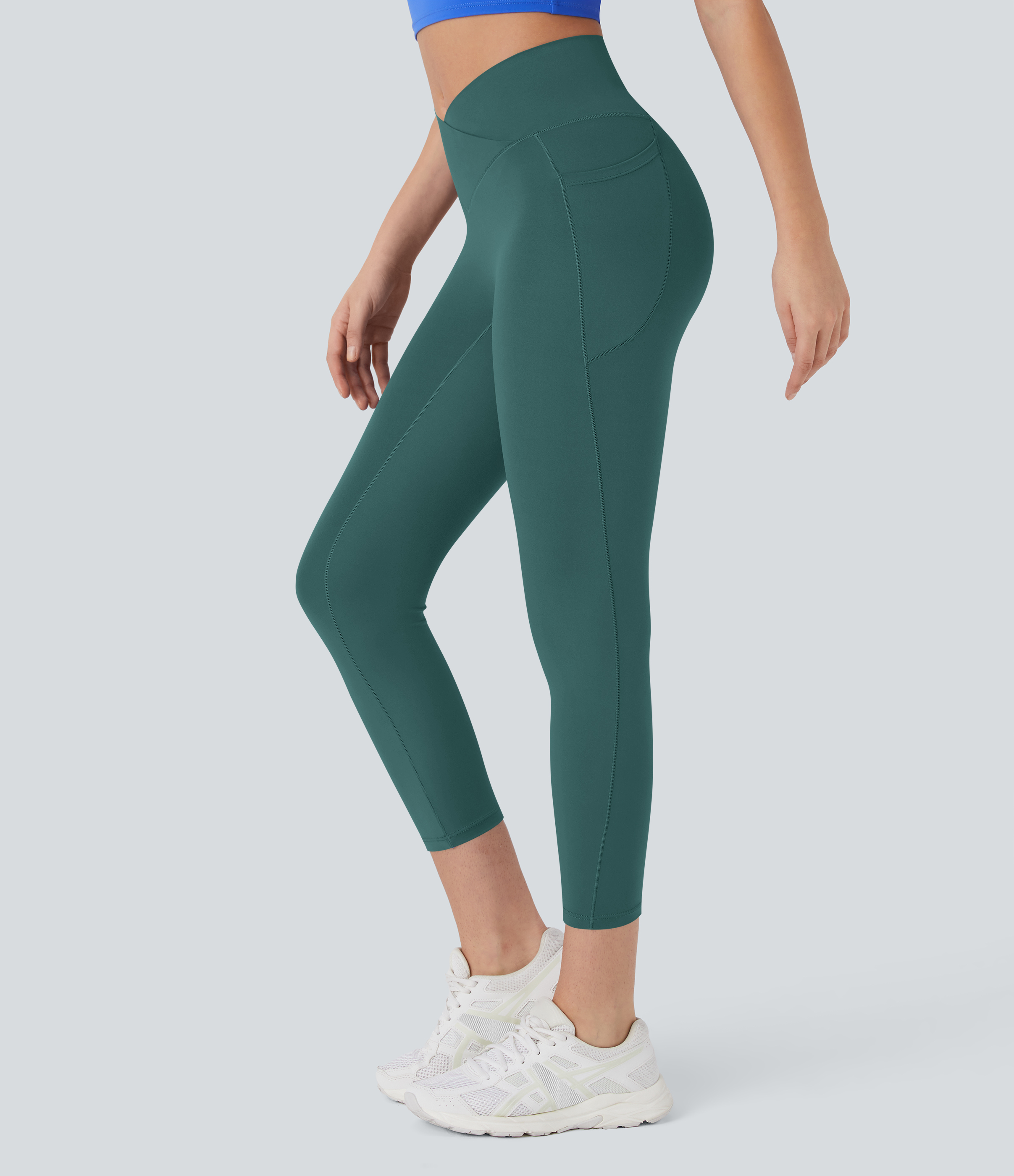 Halara Softlyzeroв„ў High Waisted Crossover Pocket Capri Yoga Leggings  - Viridian - XL gym leggings leggings with pockets 