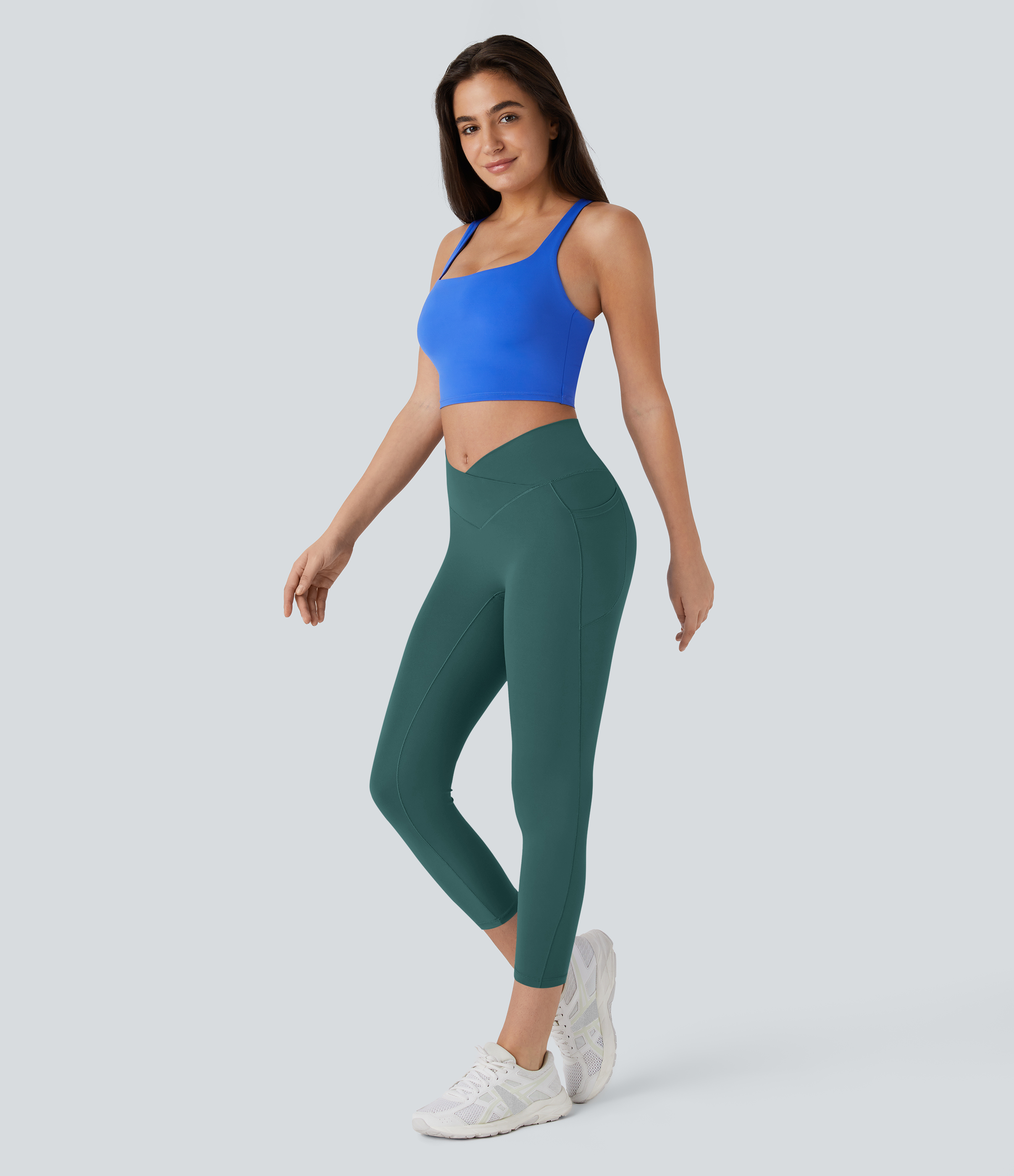 Halara Softlyzeroв„ў High Waisted Crossover Pocket Capri Yoga Leggings  - Viridian - XL gym leggings leggings with pockets 