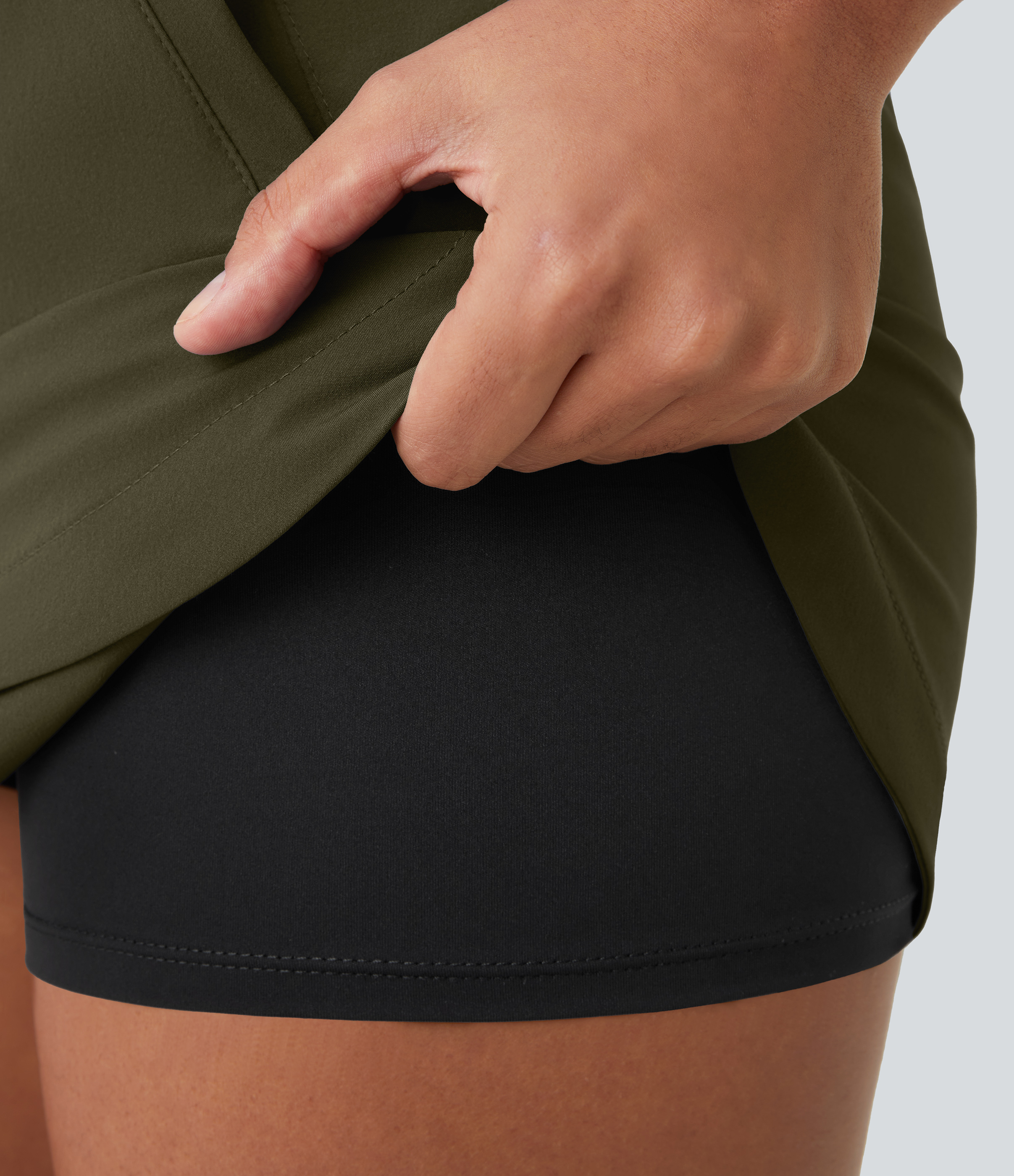 Halara High Waisted Drawstring Side Pocket 2-in-1 Curved Hem Mini Golf Skirt  - Twilight Green - S midi skirt a line skirt golfing skirt 