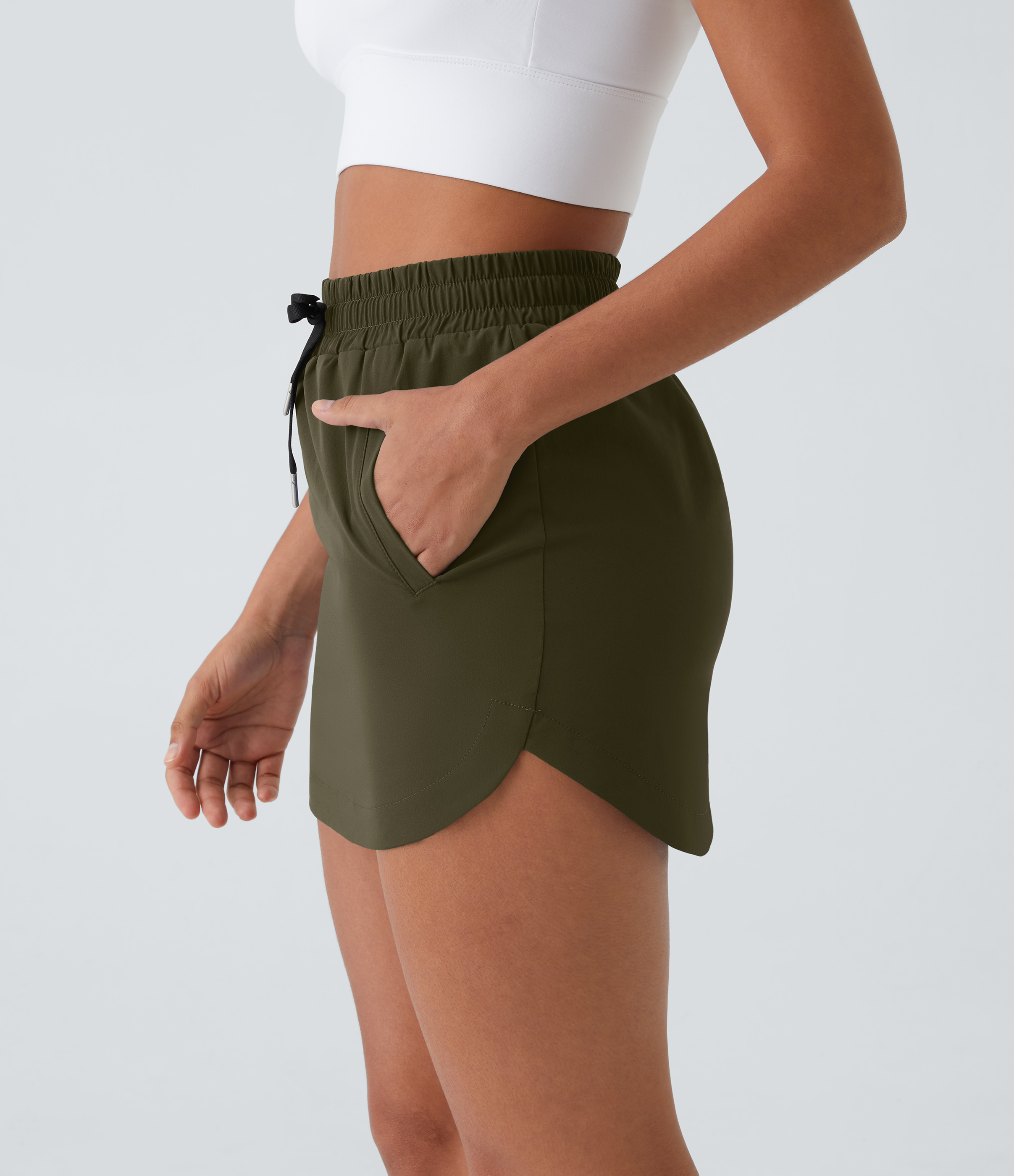 Halara High Waisted Drawstring Side Pocket 2-in-1 Curved Hem Mini Golf Skirt  - Twilight Green - S midi skirt a line skirt golfing skirt 