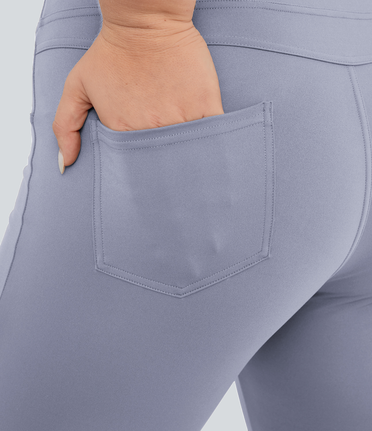 Halara High Waisted Back Pocket Flare Yoga Plus Size Leggings  - Icelandic Blue - 1X(regular) 