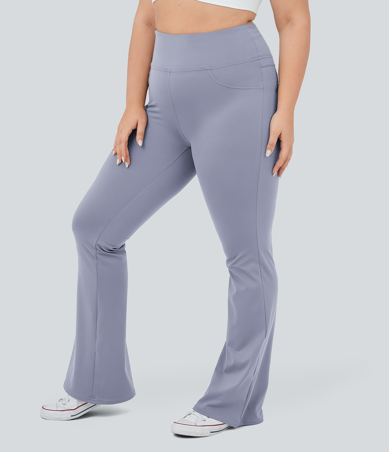 Halara High Waisted Back Pocket Flare Yoga Plus Size Leggings  - Icelandic Blue - 1X(regular) 