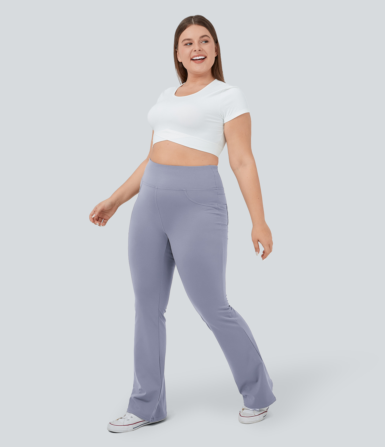 Halara High Waisted Back Pocket Flare Yoga Plus Size Leggings  - Icelandic Blue - 1X(regular) 