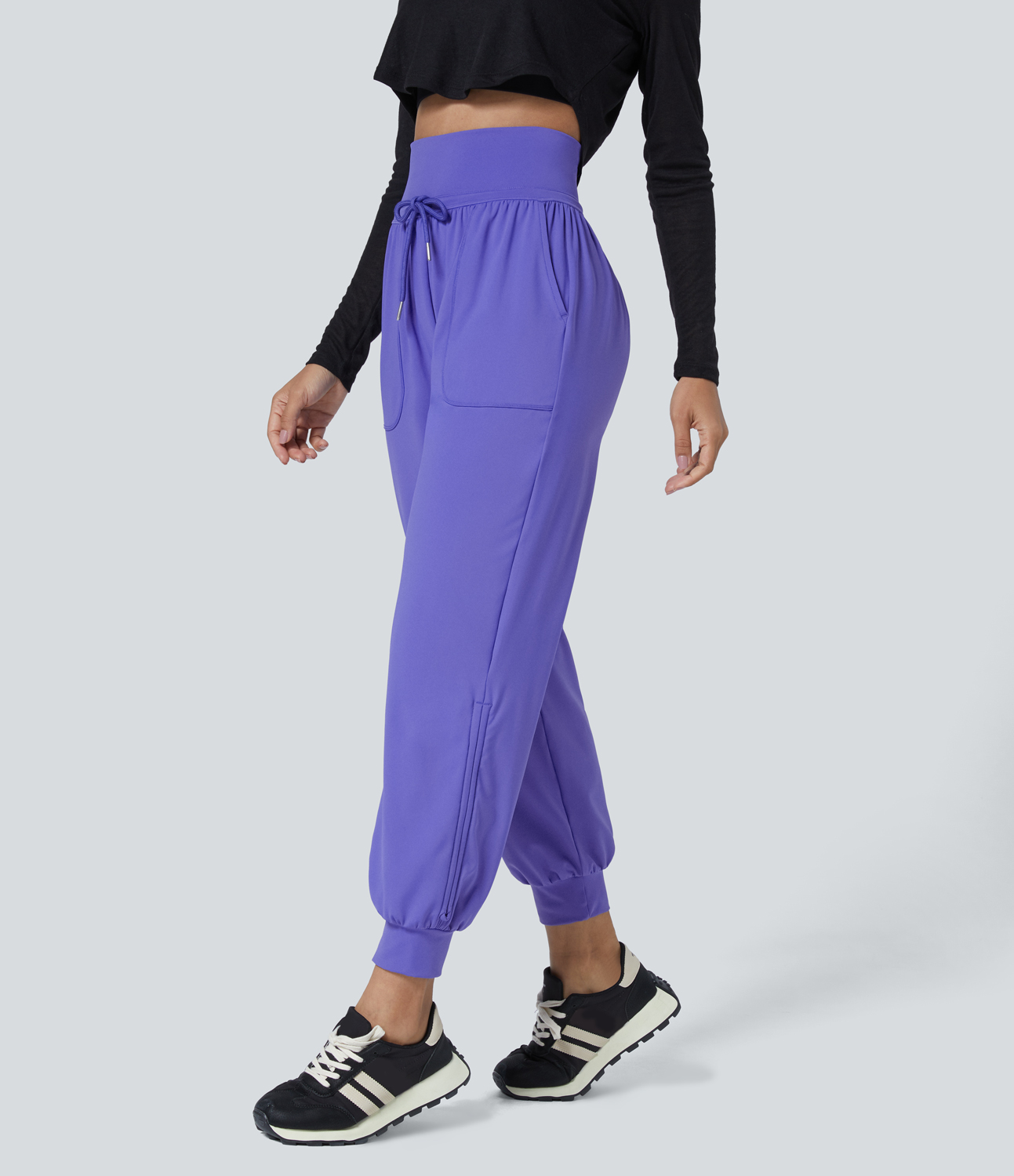 Halara High Waisted Drawstring Plicated Side Pocket Ankle Length Tapered Casual Joggers  - Misty Lavender - M(petite) 