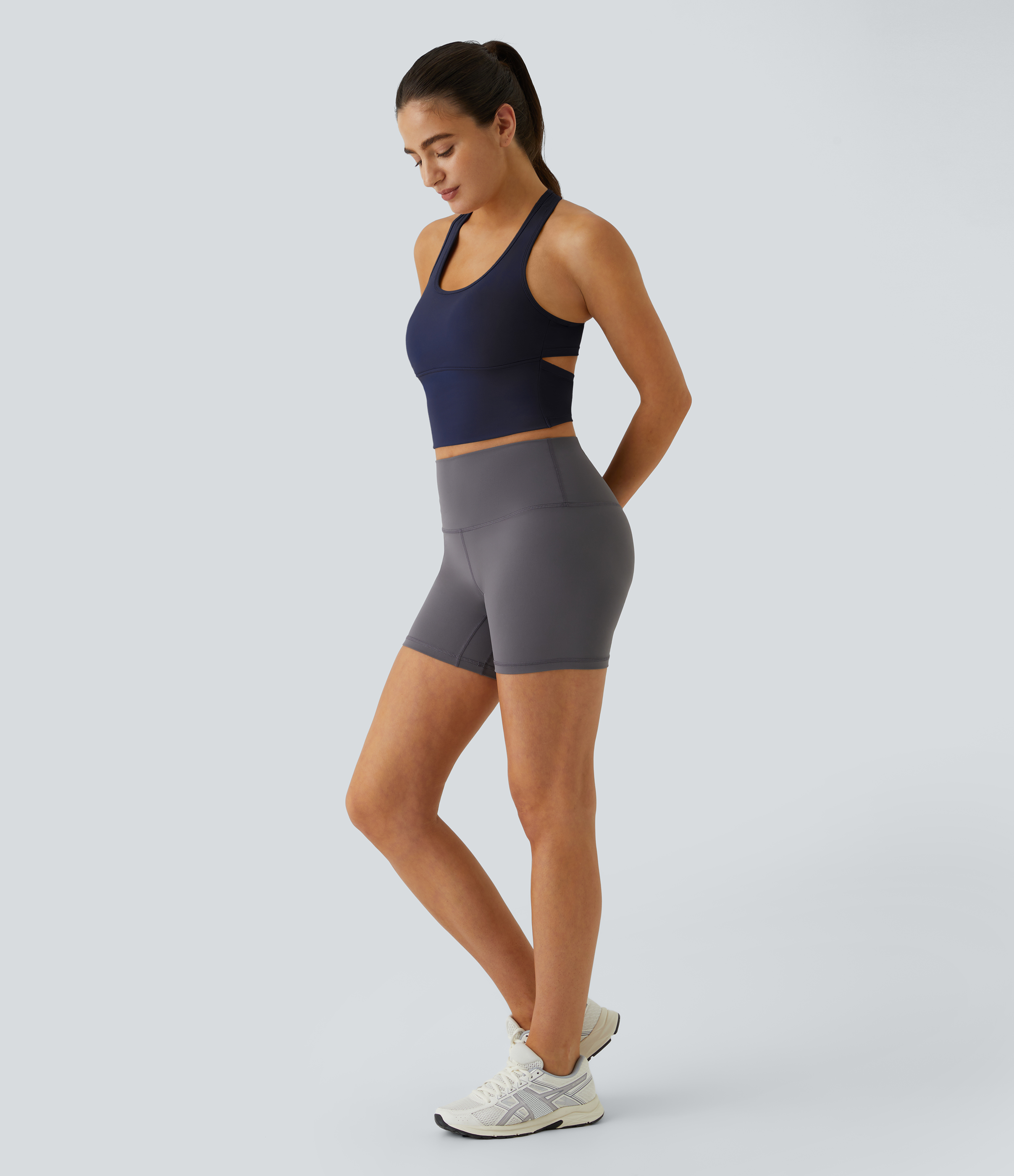 Halara In My Feels Cloudfulв„ў Fabric U Neck Backless Racerback Cut Out Cropped Yoga Tank Top Tank Top - Peacoat - L golf tops halter top 