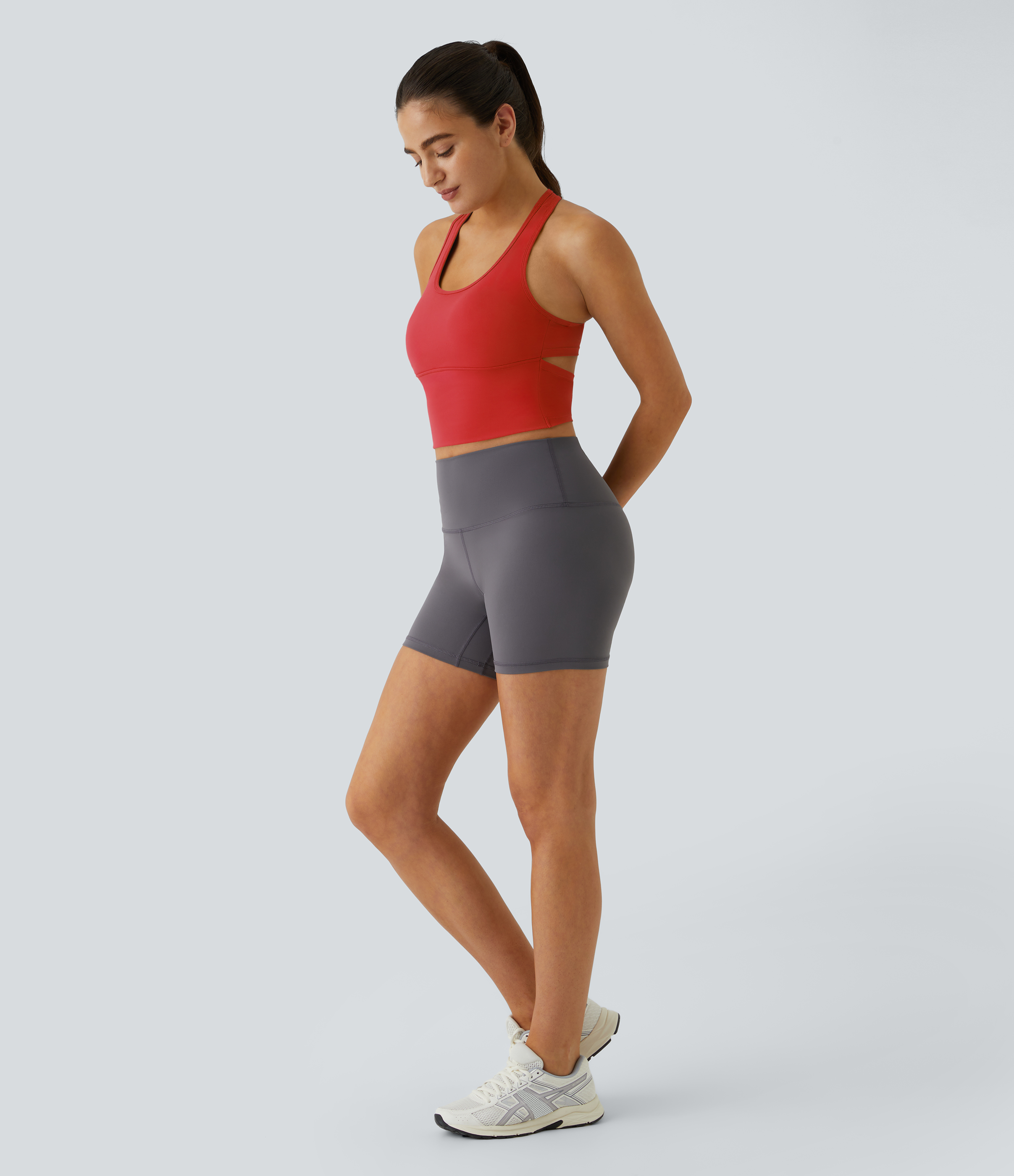 Halara In My Feels Cloudfulв„ў Fabric U Neck Backless Racerback Cut Out Cropped Yoga Tank Top Tank Top - Poinsettia - S golf tops halter top 
