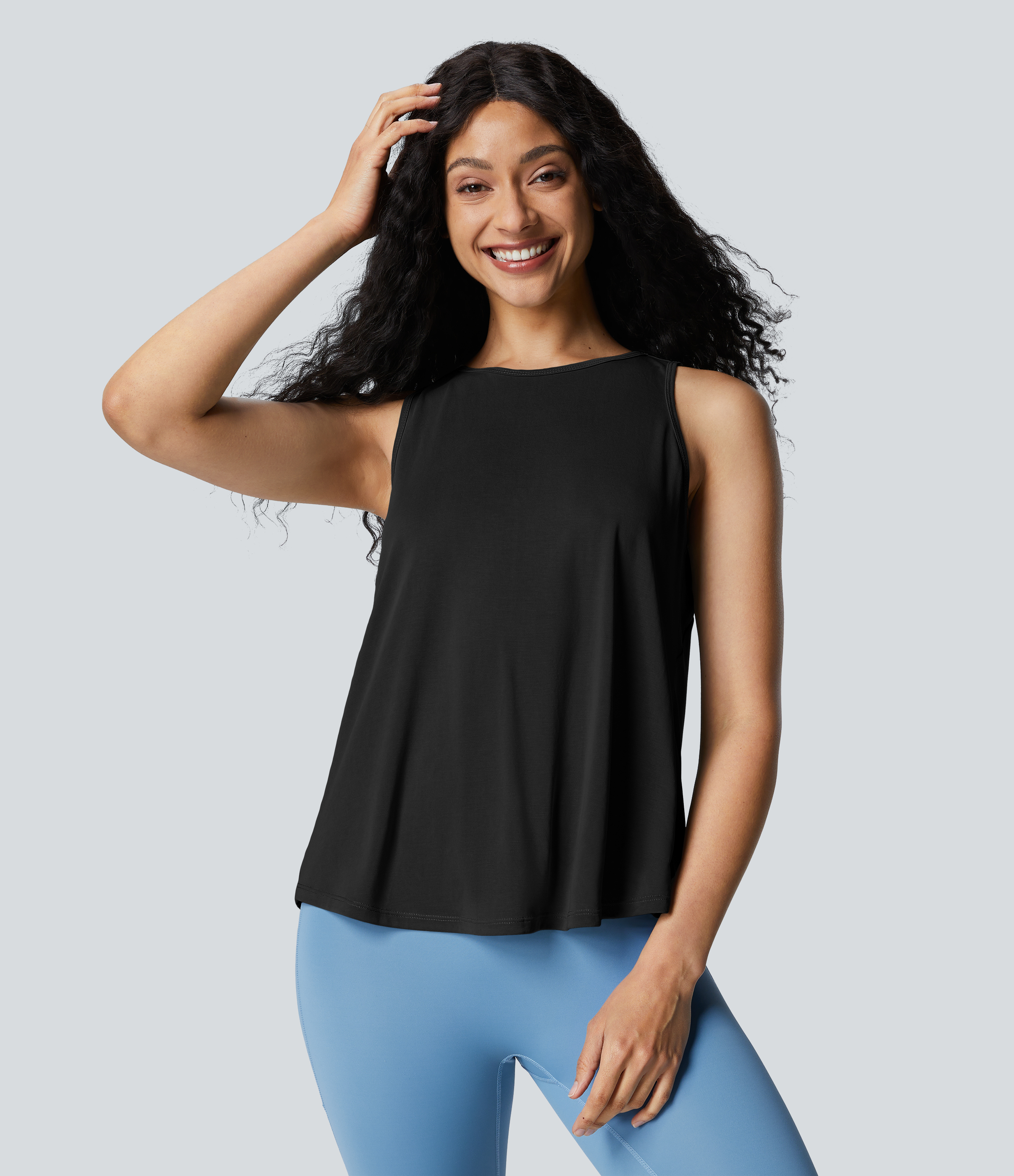 Halara Crisscross Back Curved Hem Casual Tank Top Tank Top - Black - XL golf tops halter top tunic tops sleeveless tops backless top 