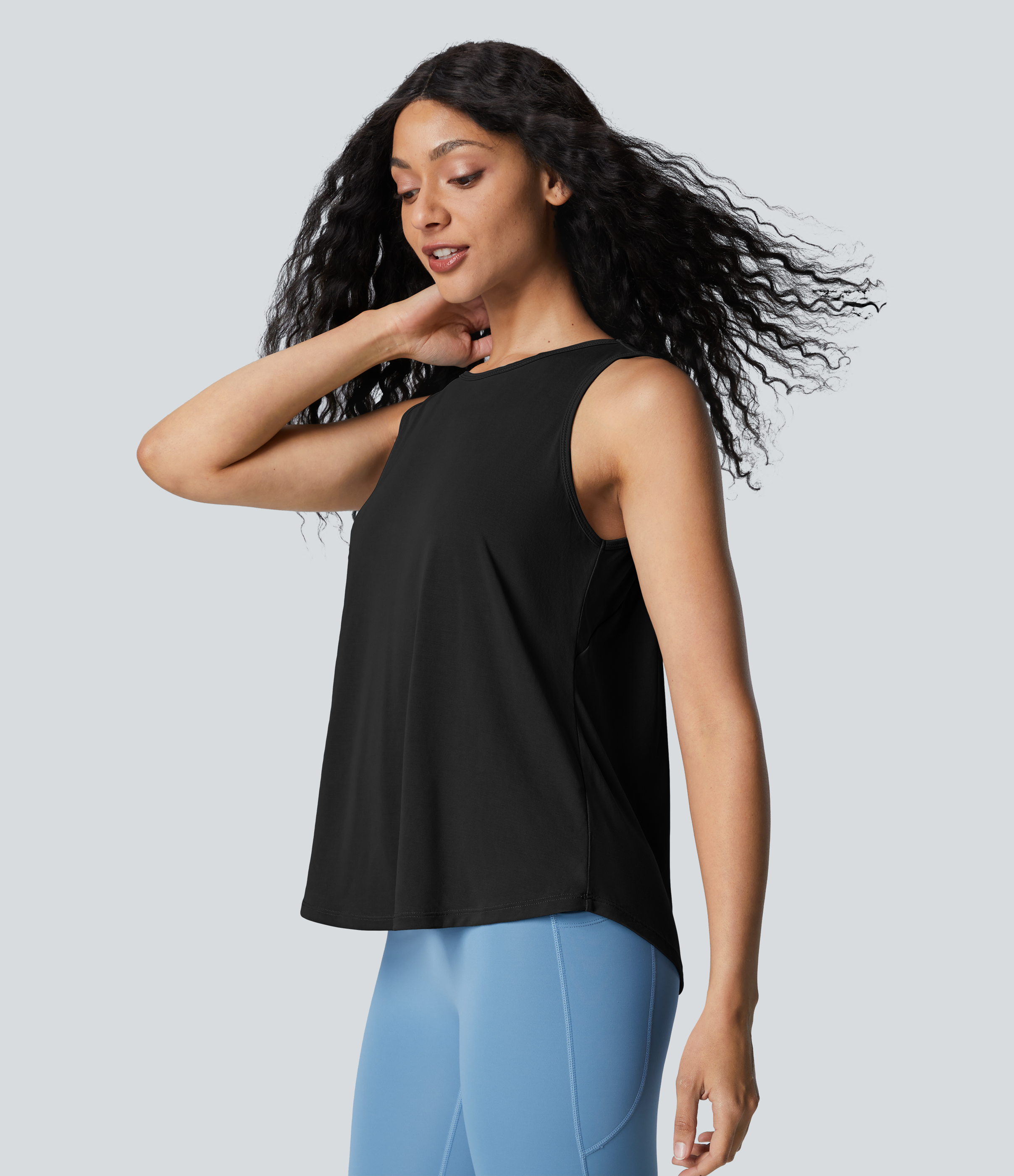 Halara Crisscross Back Curved Hem Casual Tank Top Tank Top - Black - XL golf tops halter top tunic tops sleeveless tops backless top 