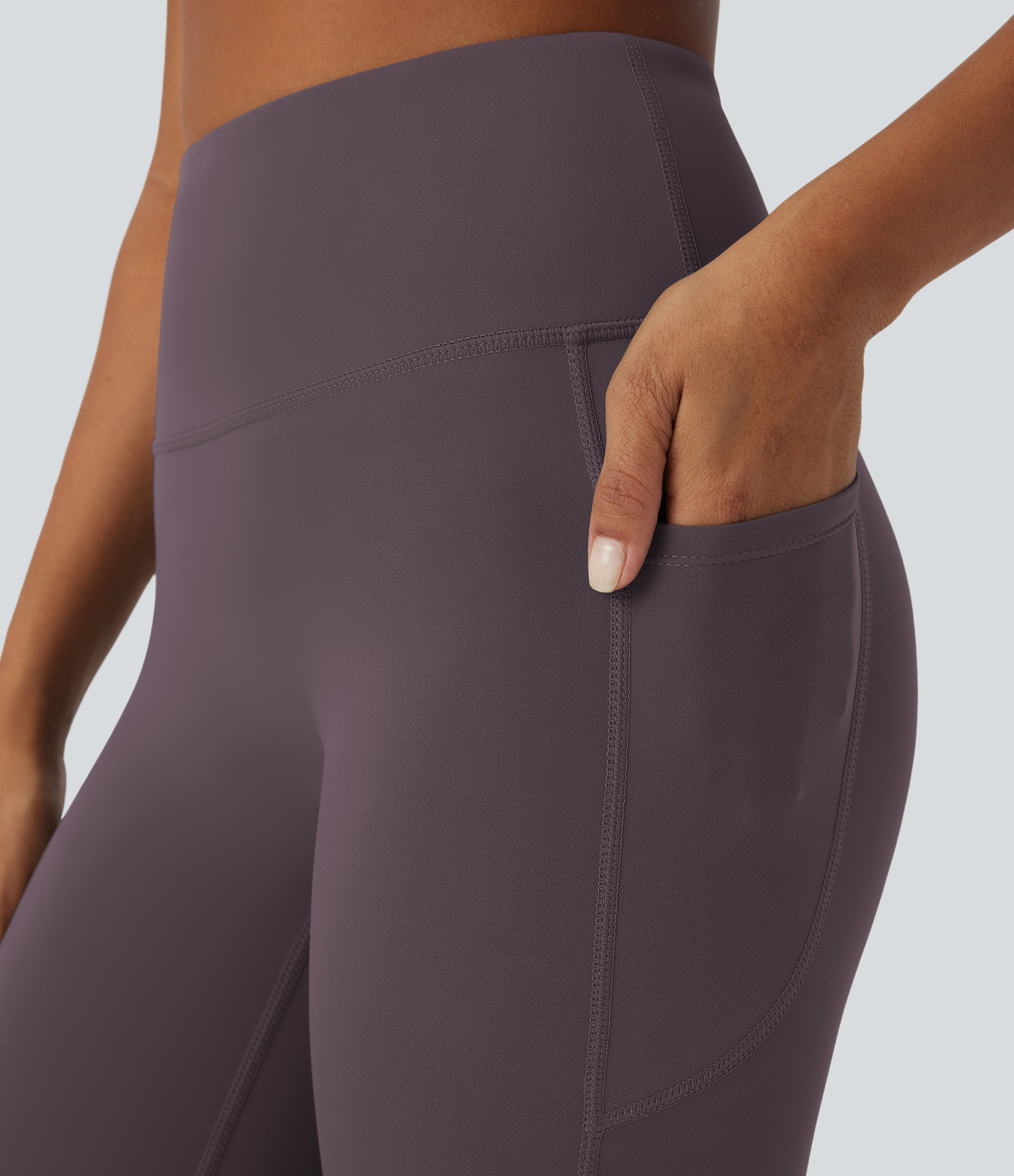 Halara PatitoffВ® 2.0 Pet Hair Resistant High Waisted Side Pocket Yoga Leggings  - Light Gray Plum Purple - M(full_length) gym leggings 