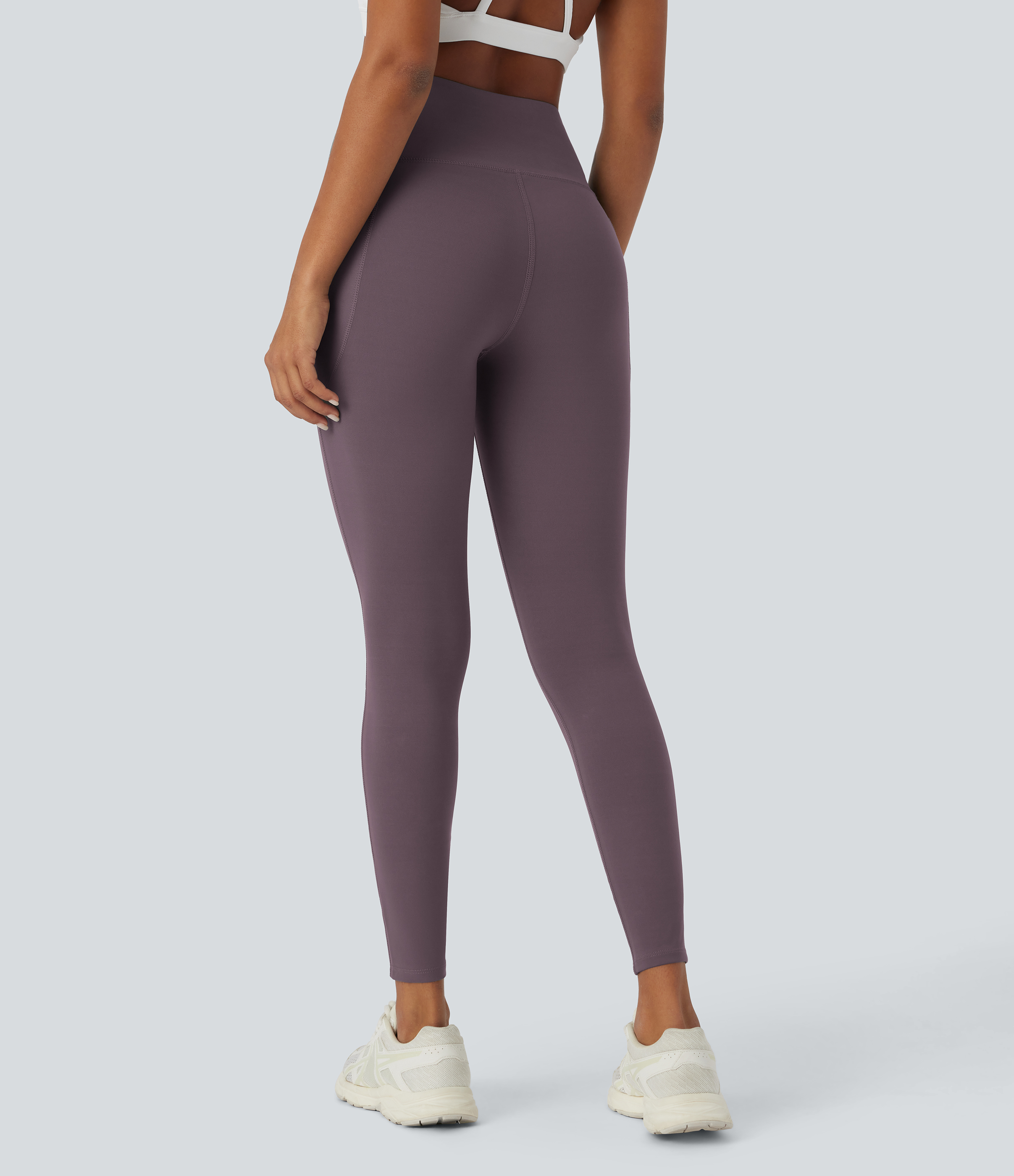 Halara PatitoffВ® 2.0 Pet Hair Resistant High Waisted Side Pocket Yoga Leggings  - Light Gray Plum Purple - M(full_length) gym leggings 