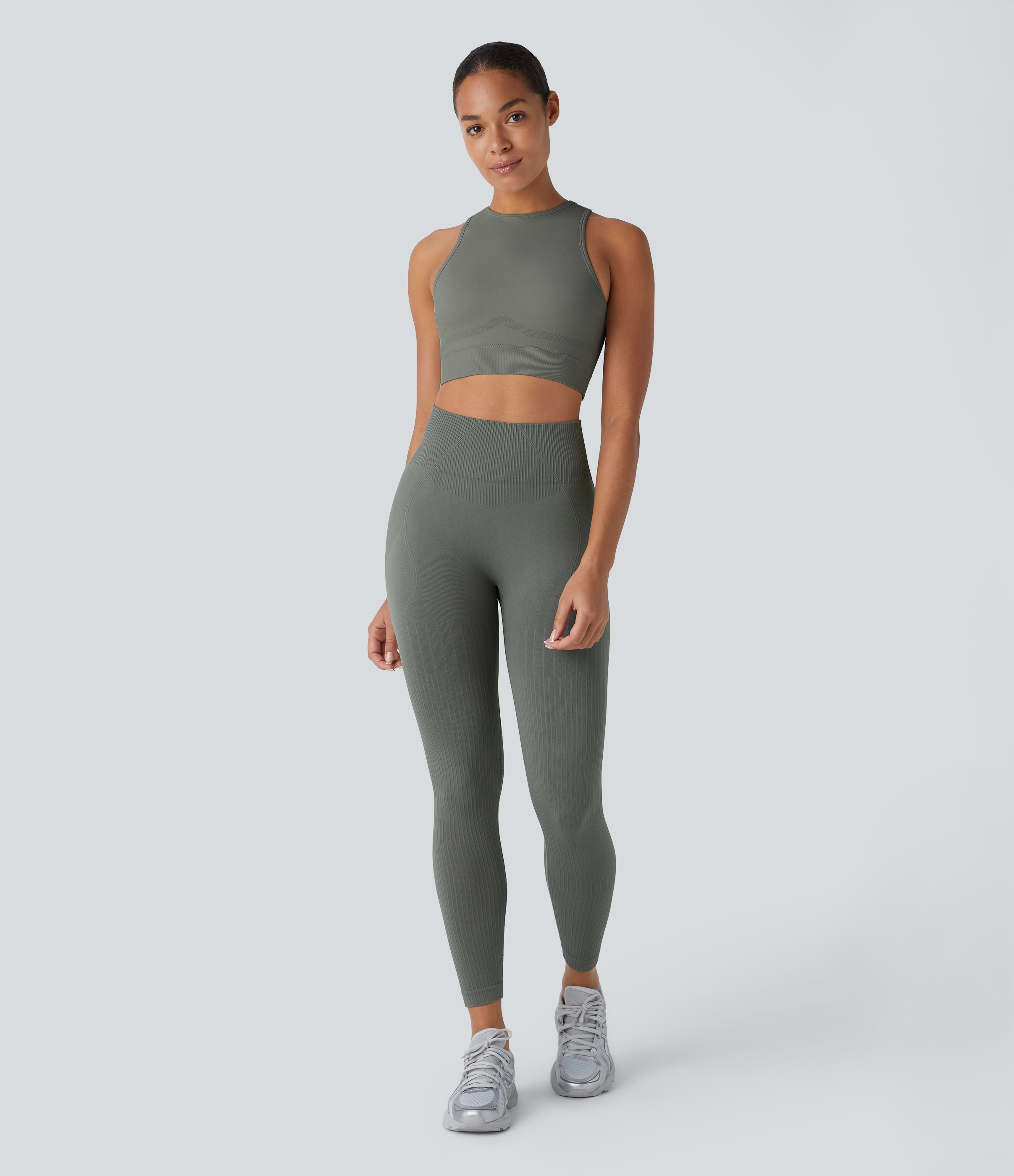 Halara Skin Friendly Soft Seamless Flow Ribbed High Waisted Tummy Control Butt Lifting Training 7/8 Leggings  - Hidden Blue Gray - XS(7/8) 