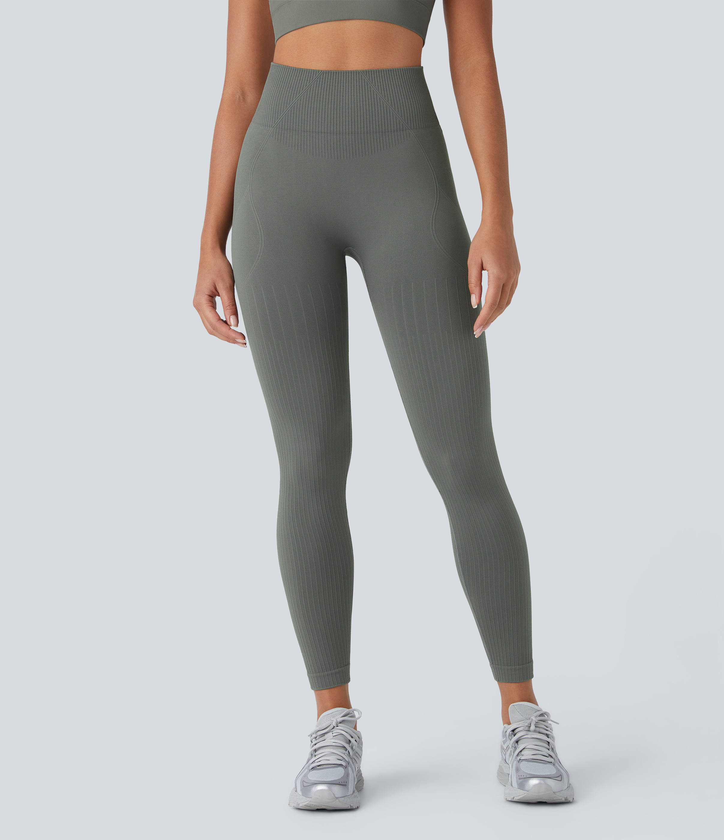 Halara Skin Friendly Soft Seamless Flow Ribbed High Waisted Tummy Control Butt Lifting Training 7/8 Leggings  - Hidden Blue Gray - XS(7/8) 