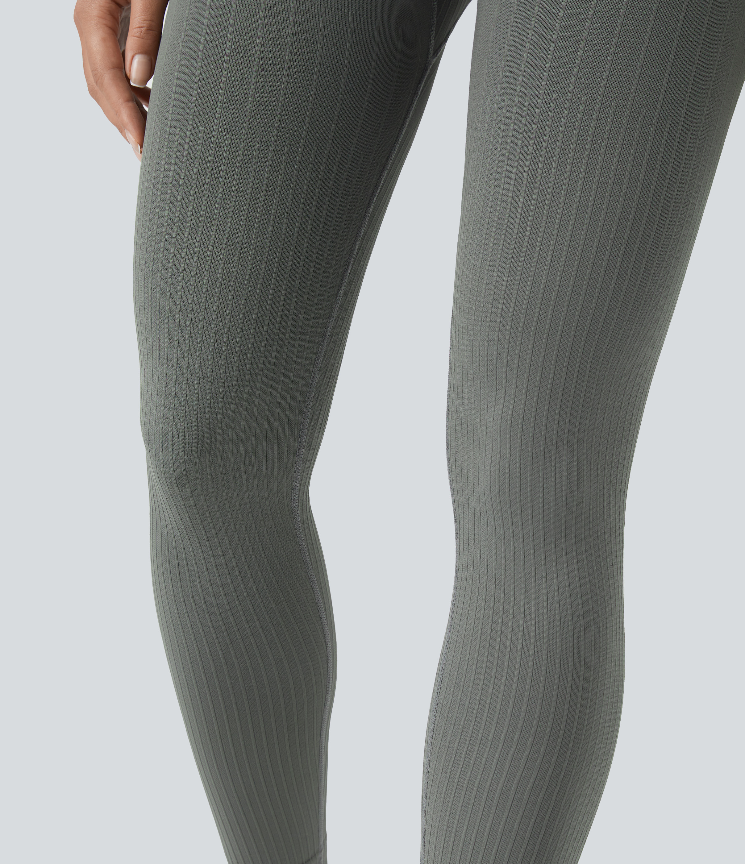 Halara Skin Friendly Soft Seamless Flow Ribbed High Waisted Tummy Control Butt Lifting Training 7/8 Leggings  - Hidden Blue Gray - XS(7/8) 