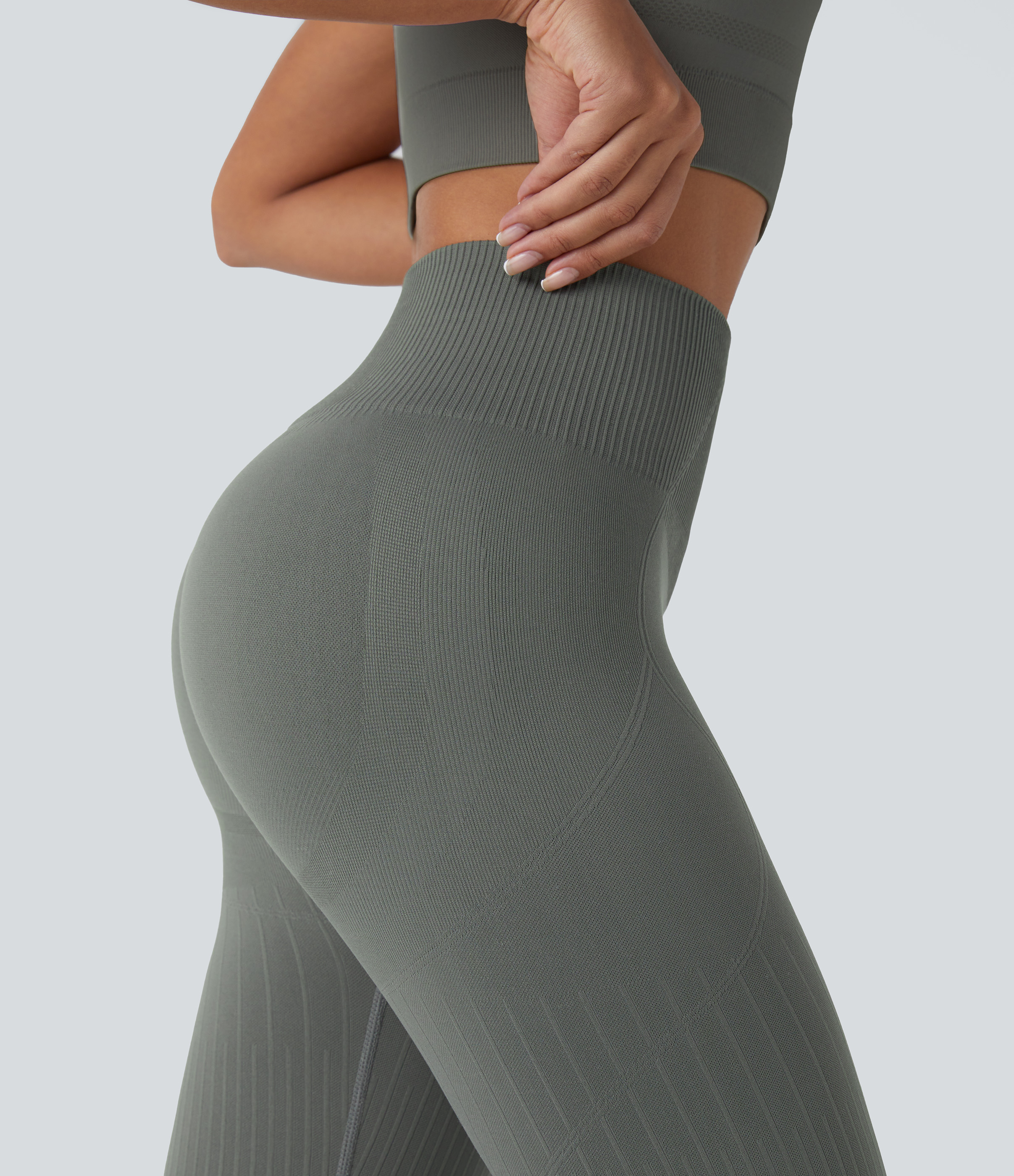 Halara Skin Friendly Soft Seamless Flow Ribbed High Waisted Tummy Control Butt Lifting Training 7/8 Leggings  - Hidden Blue Gray - XS(7/8) 
