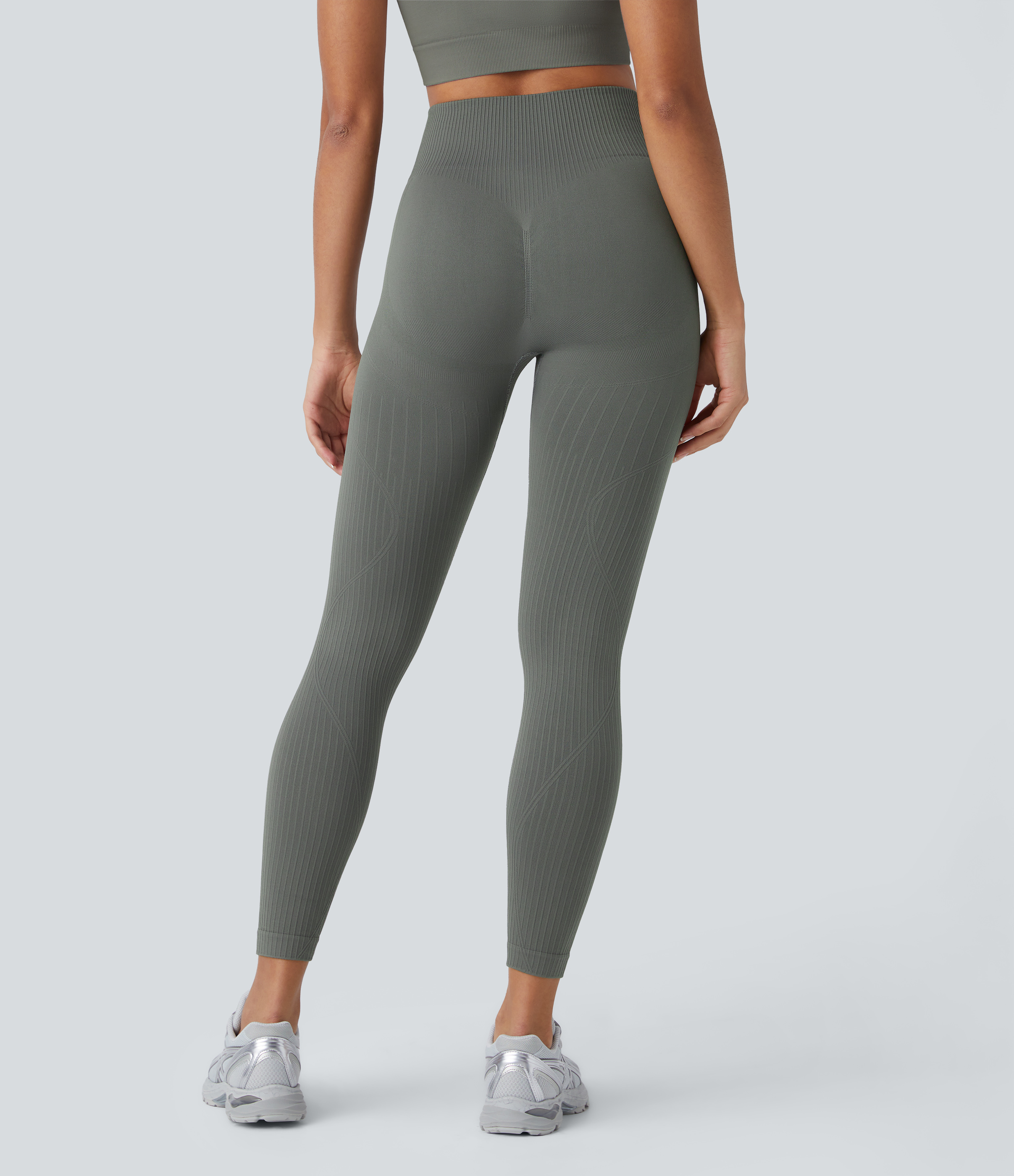Halara Skin Friendly Soft Seamless Flow Ribbed High Waisted Tummy Control Butt Lifting Training 7/8 Leggings  - Hidden Blue Gray - XS(7/8) 