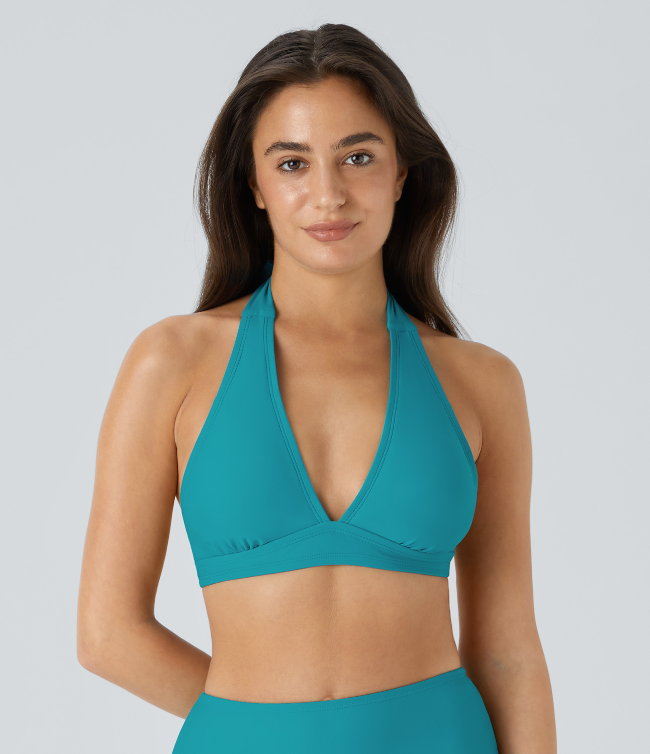 Halara Adjustable Halter Backless Bikini Top Swimsuit  - Lake Blue - XL 