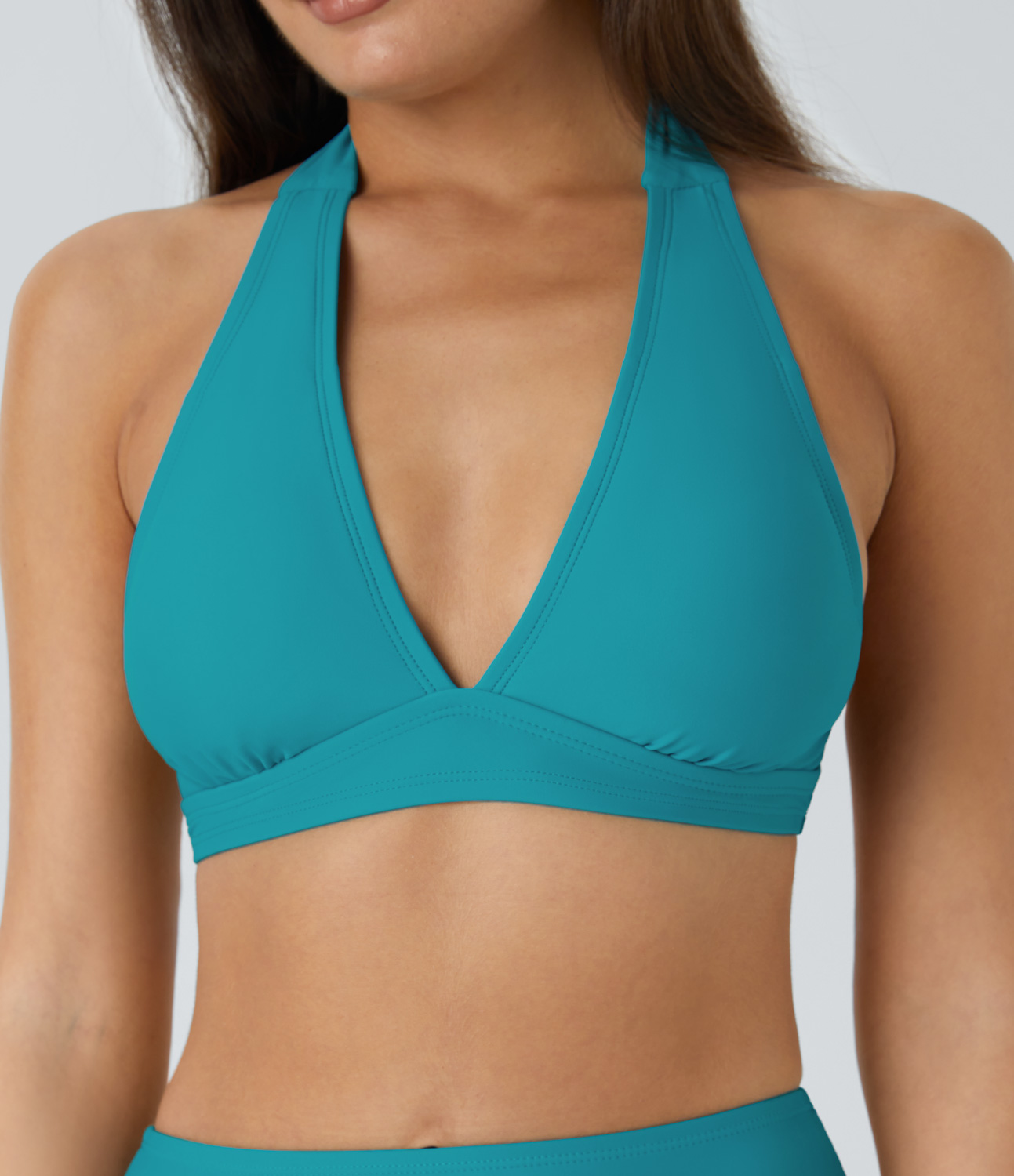 Halara Adjustable Halter Backless Bikini Top Swimsuit  - Lake Blue - XL 