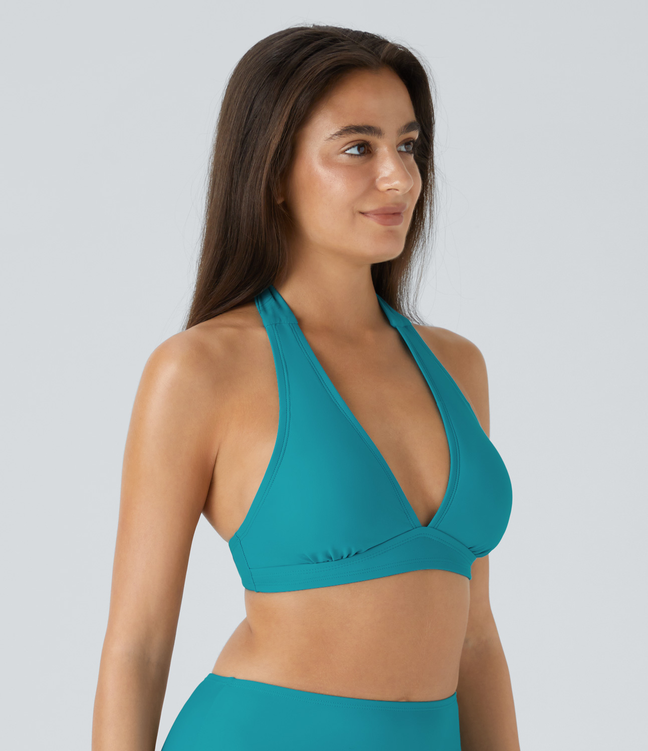 Halara Adjustable Halter Backless Bikini Top Swimsuit  - Lake Blue - XL 