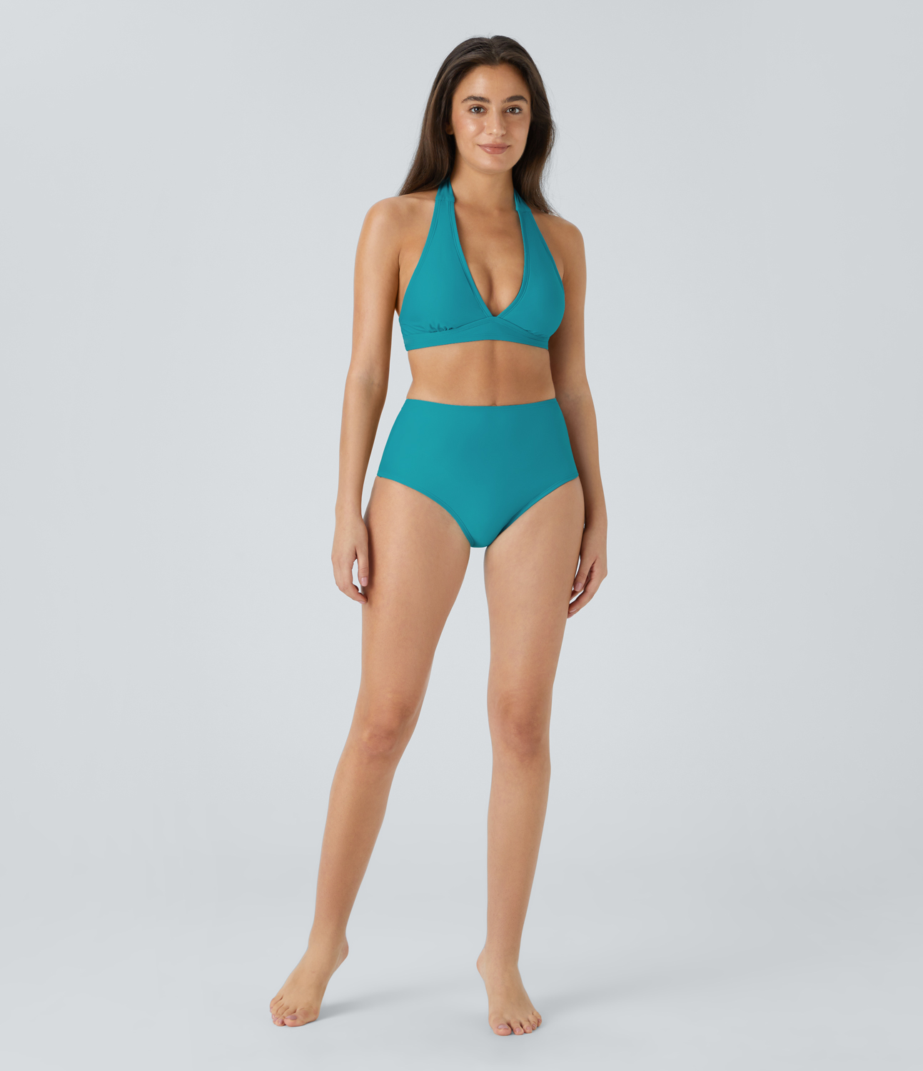 Halara Adjustable Halter Backless Bikini Top Swimsuit  - Lake Blue - XL 