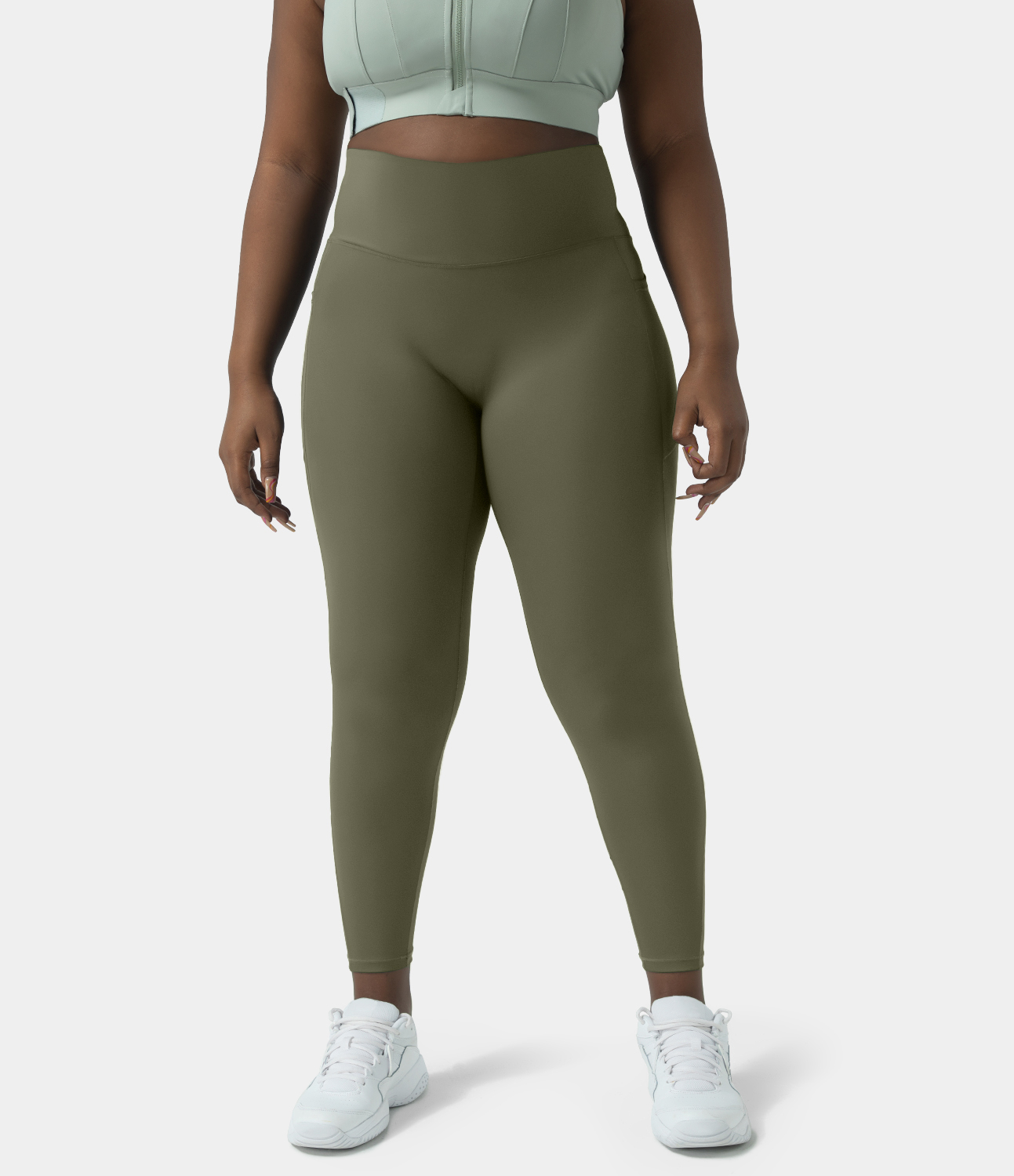 

Halara Softlyzeroв„ў High Waisted Deep Side Pocket Plus Size Yoga 7/8 Leggings-UPF50+ - Grass Grey Green