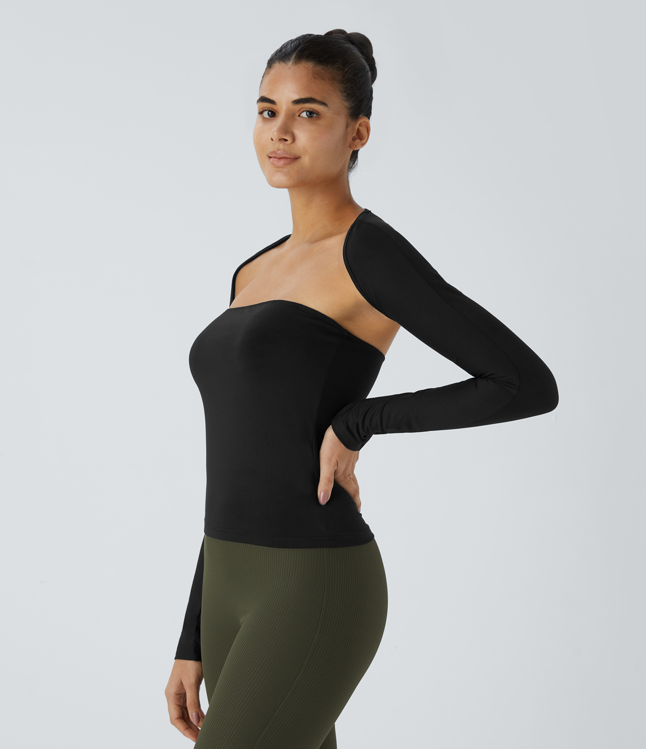 Halara Long Sleeve 2-Piece Shrug Tube Top Tank Top - Black - M golf tops halter top tunic tops sleeveless tops backless top 