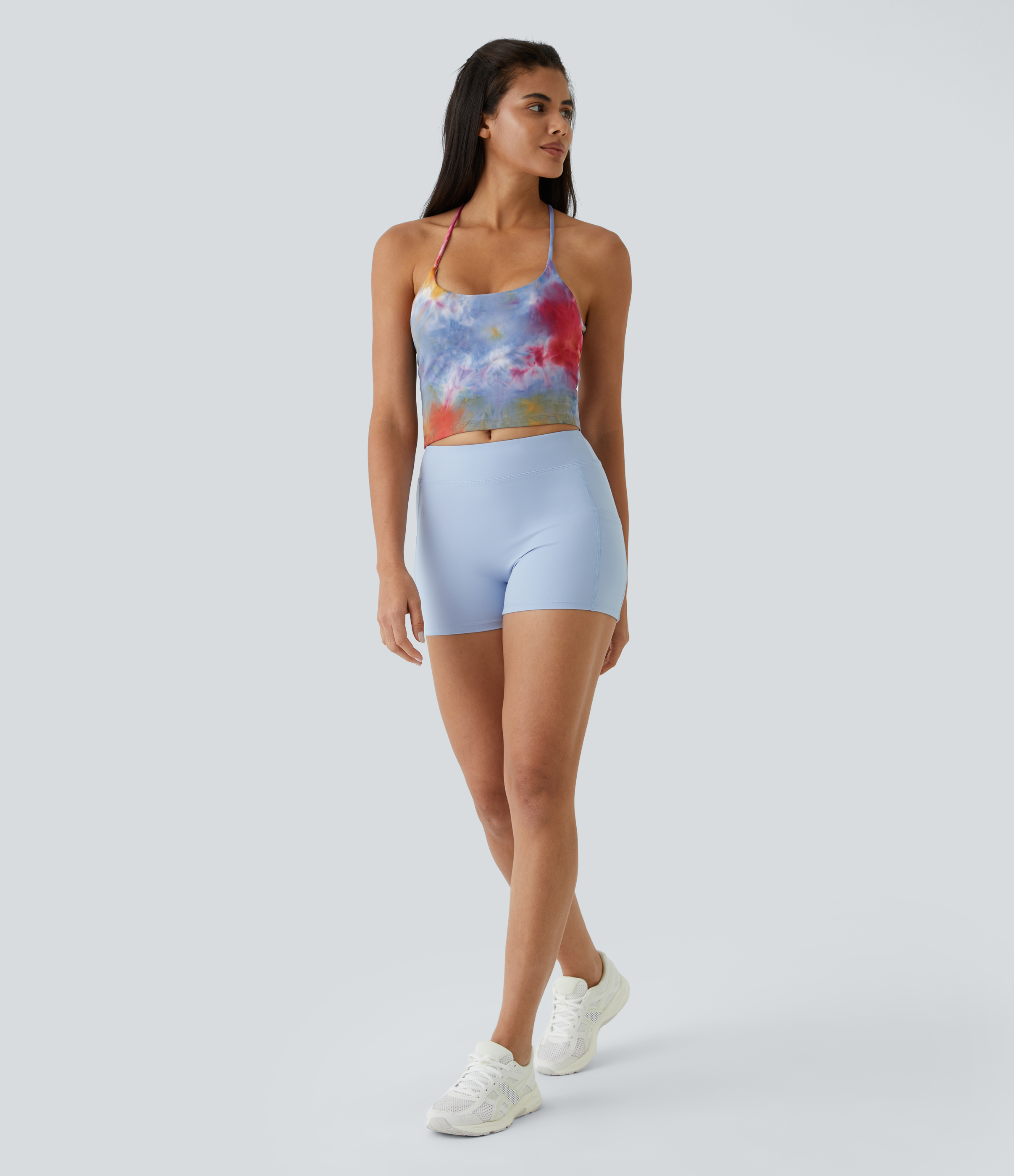 Halara Spaghetti Strap Tie Dye Backless Crisscross Lace Up Cropped Tank Top Tank Top - Tie-dye Red Yellow - XS golf tops halter top 