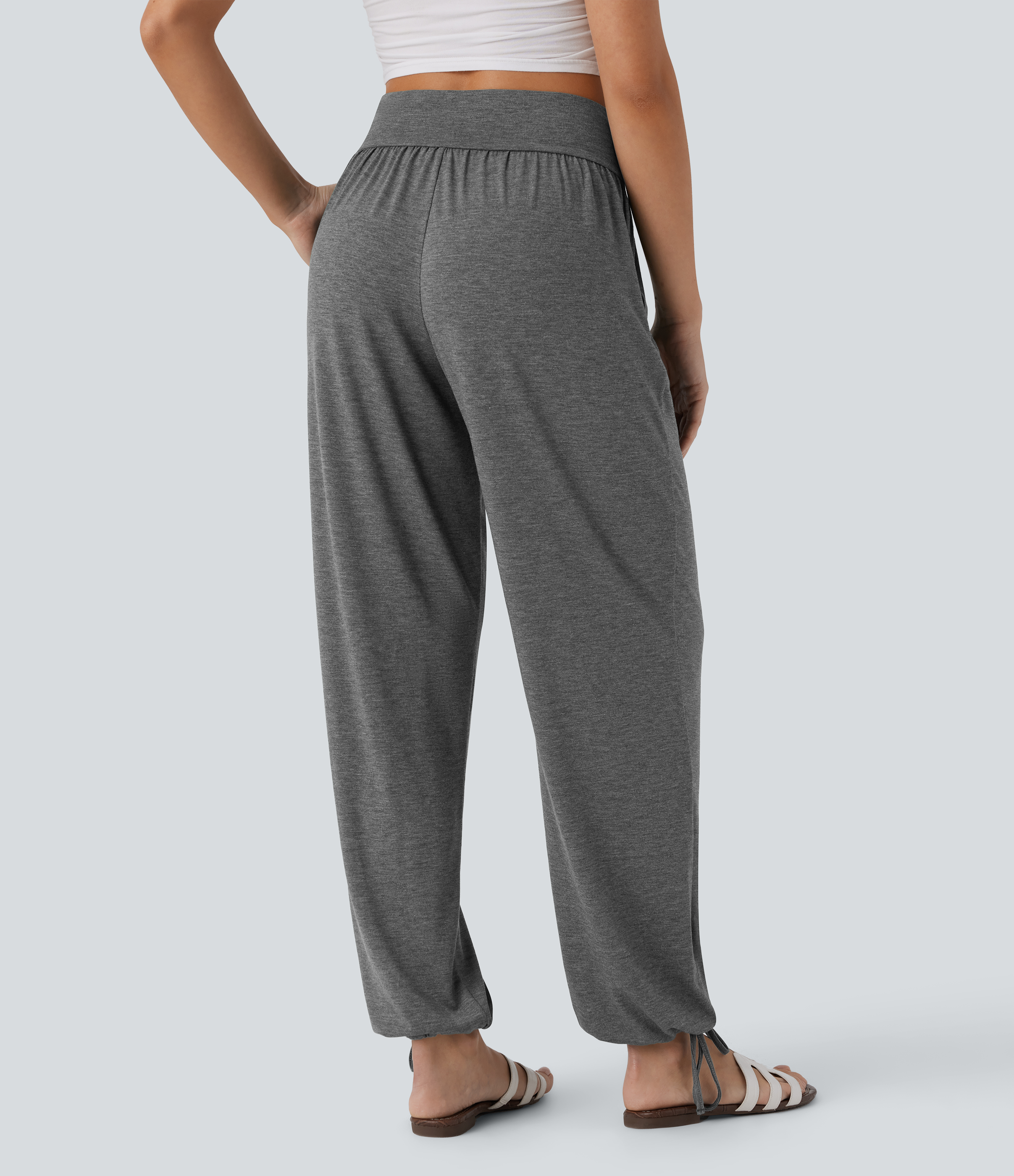 Halara Crossover High Waisted Side Pocket Drawstring Casual Joggers  - Darl Gray Floral Yarn - L(regular) 