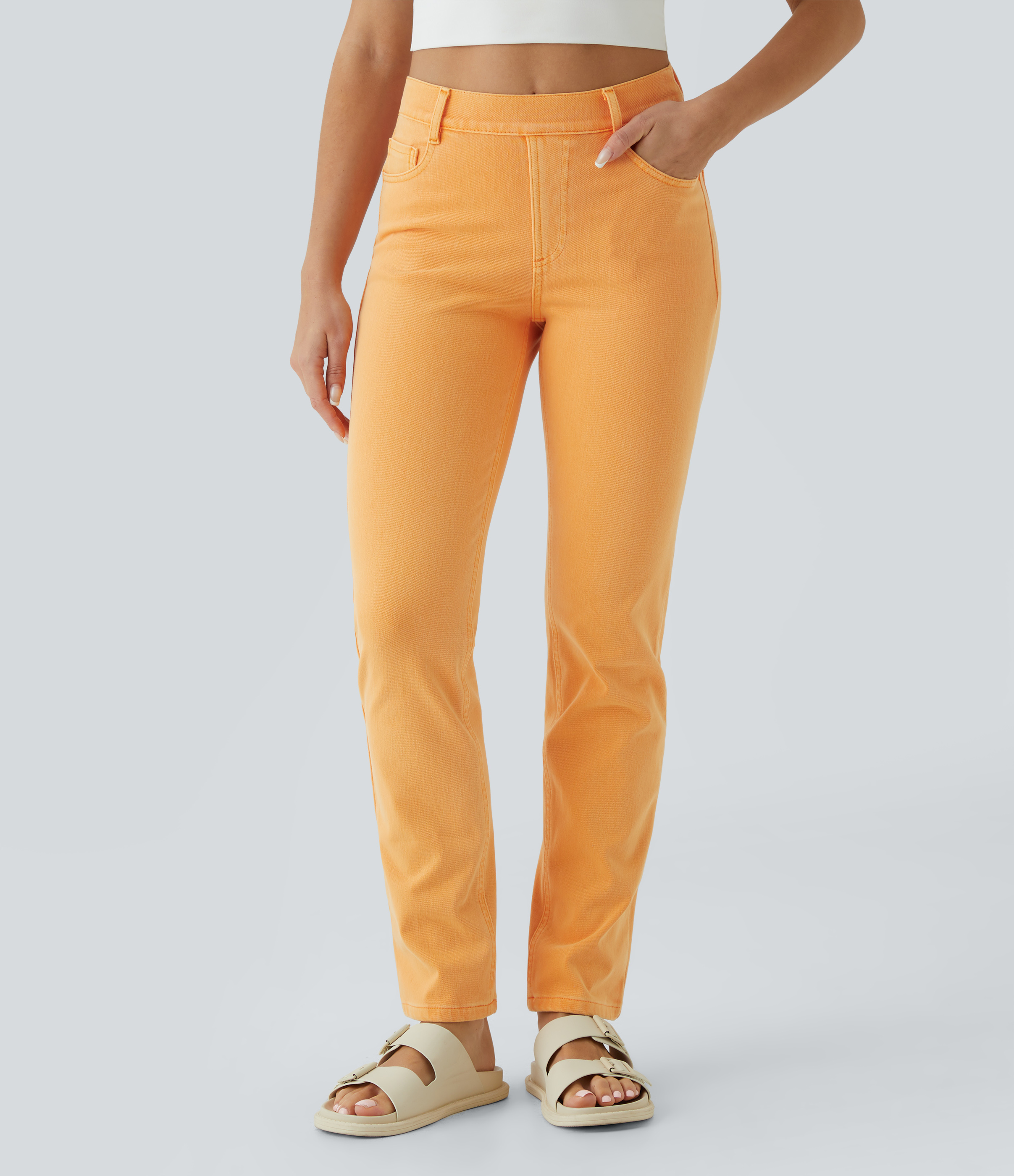 Frost Orange Denim Halara Flex™ 하이웨이스트 멀티플 포켓 일자 컬러풀한 신축성 니트 캐주얼 청바지 / 2