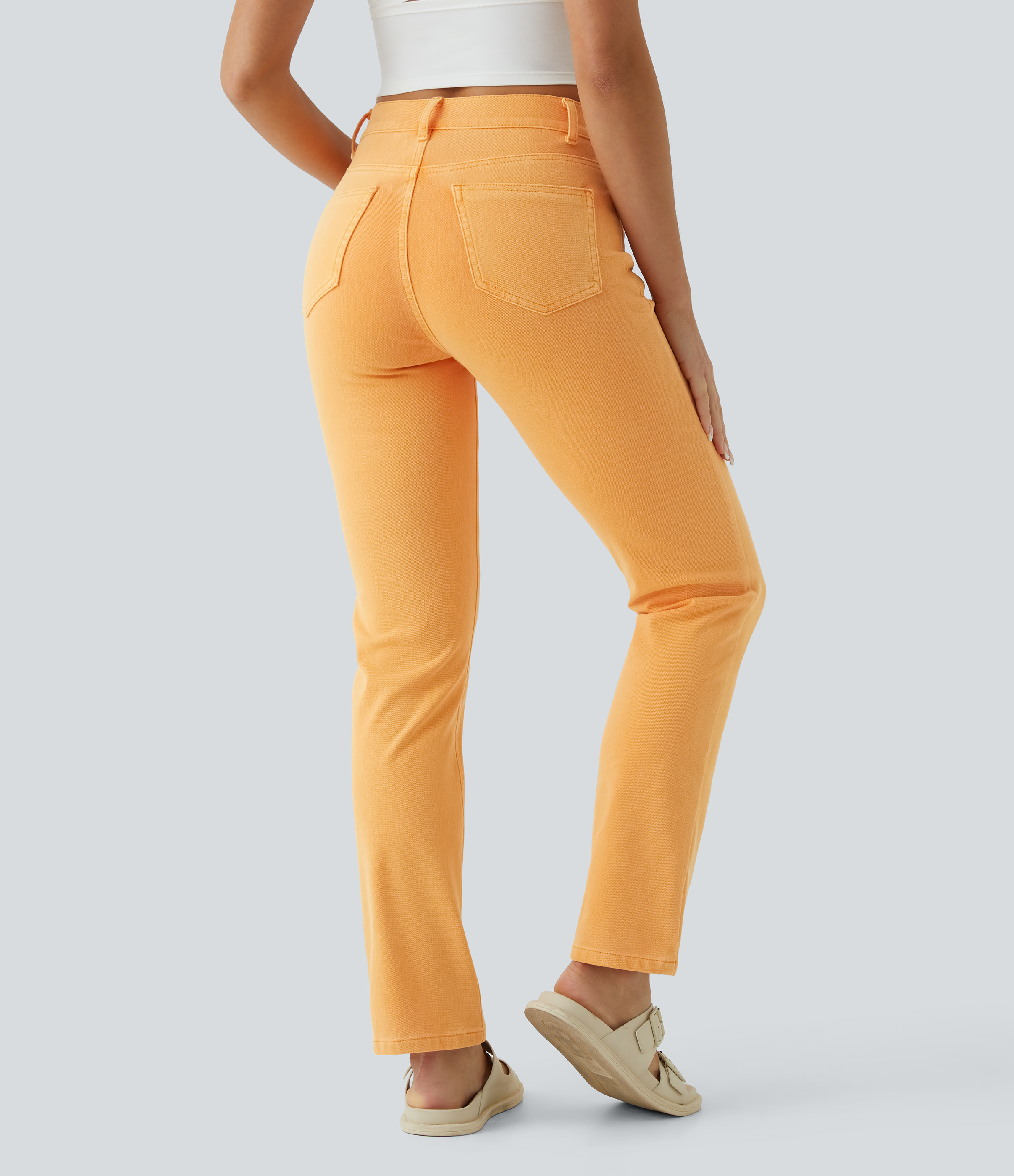 HalaraMagic™ - Farbenfrohe Freizeitjeans aus elastischem Strick-Denim mit hohem Bund, mehreren Taschen und geradem Bein