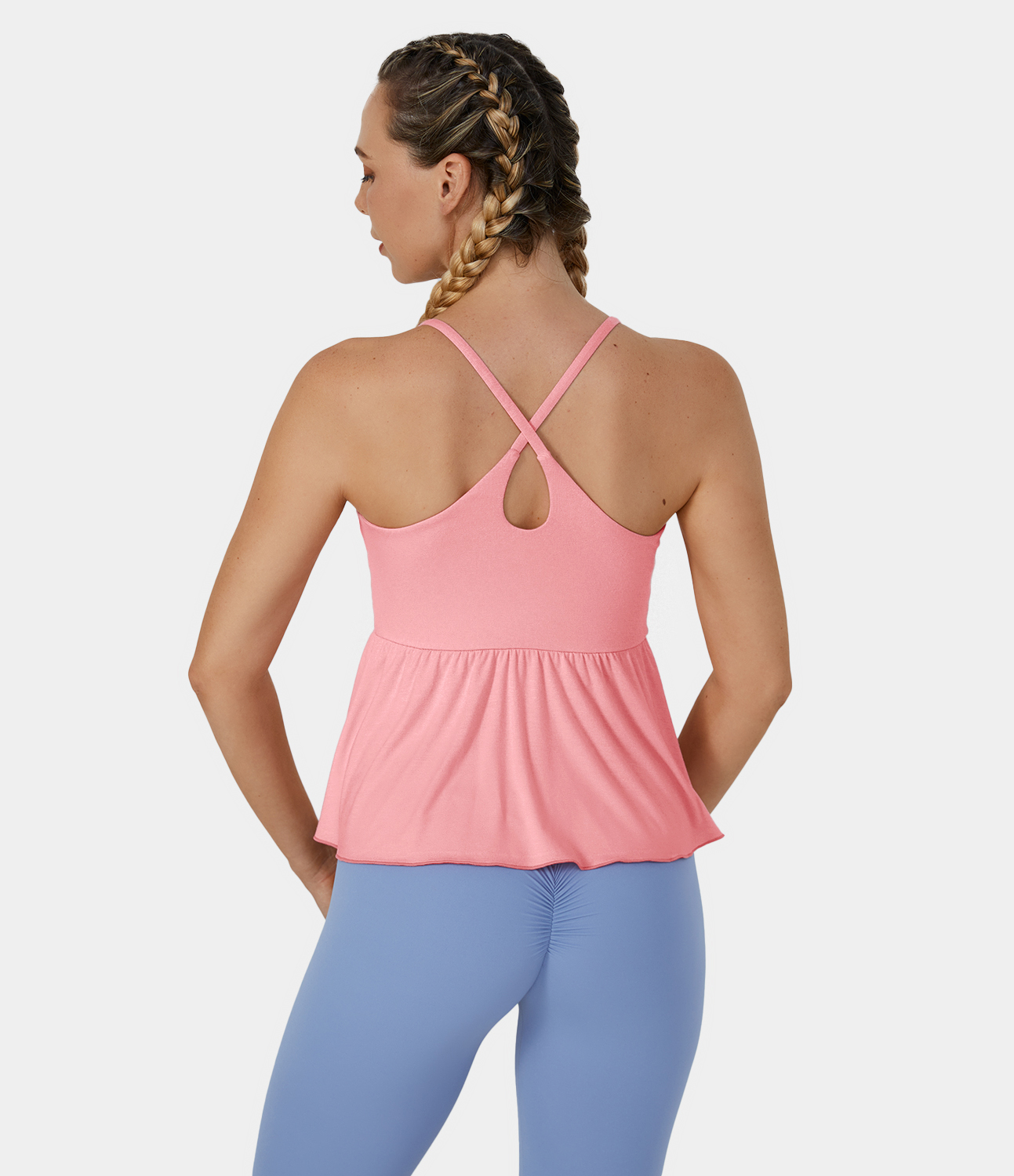 Halara Backless Crisscross Plicated Hem Barre Ballet Dance Tank Top Tank Top - Pale Rosette - XL golf tops halter top tunic tops 