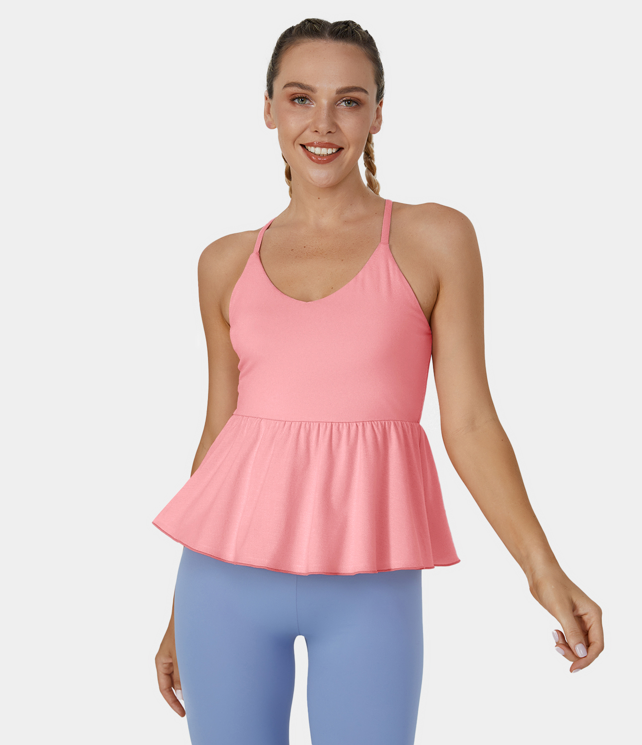 Halara Backless Crisscross Plicated Hem Barre Ballet Dance Tank Top Tank Top - Pale Rosette - XL golf tops halter top tunic tops 